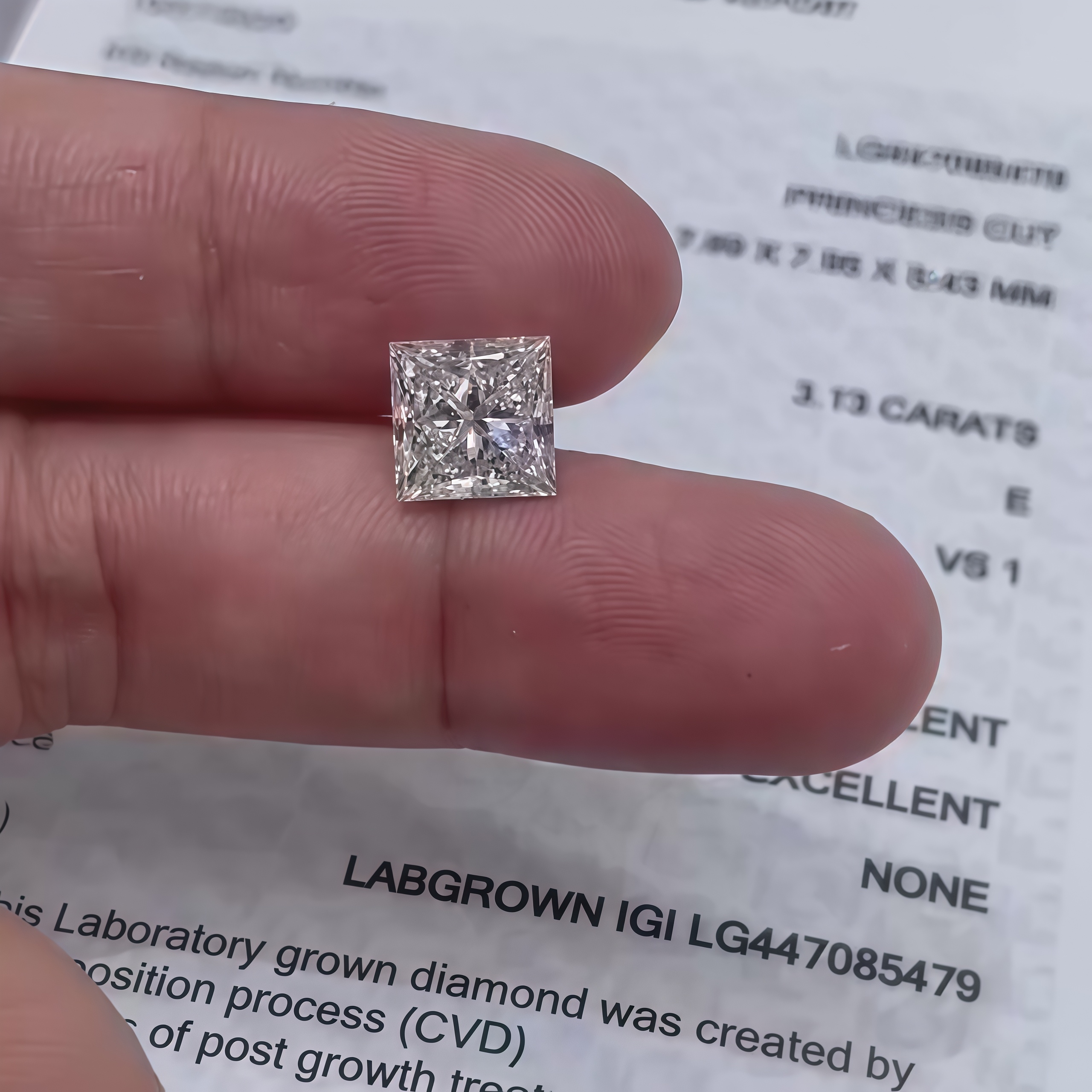 3.13 Carat Princess Cut Lab-Grown Diamond