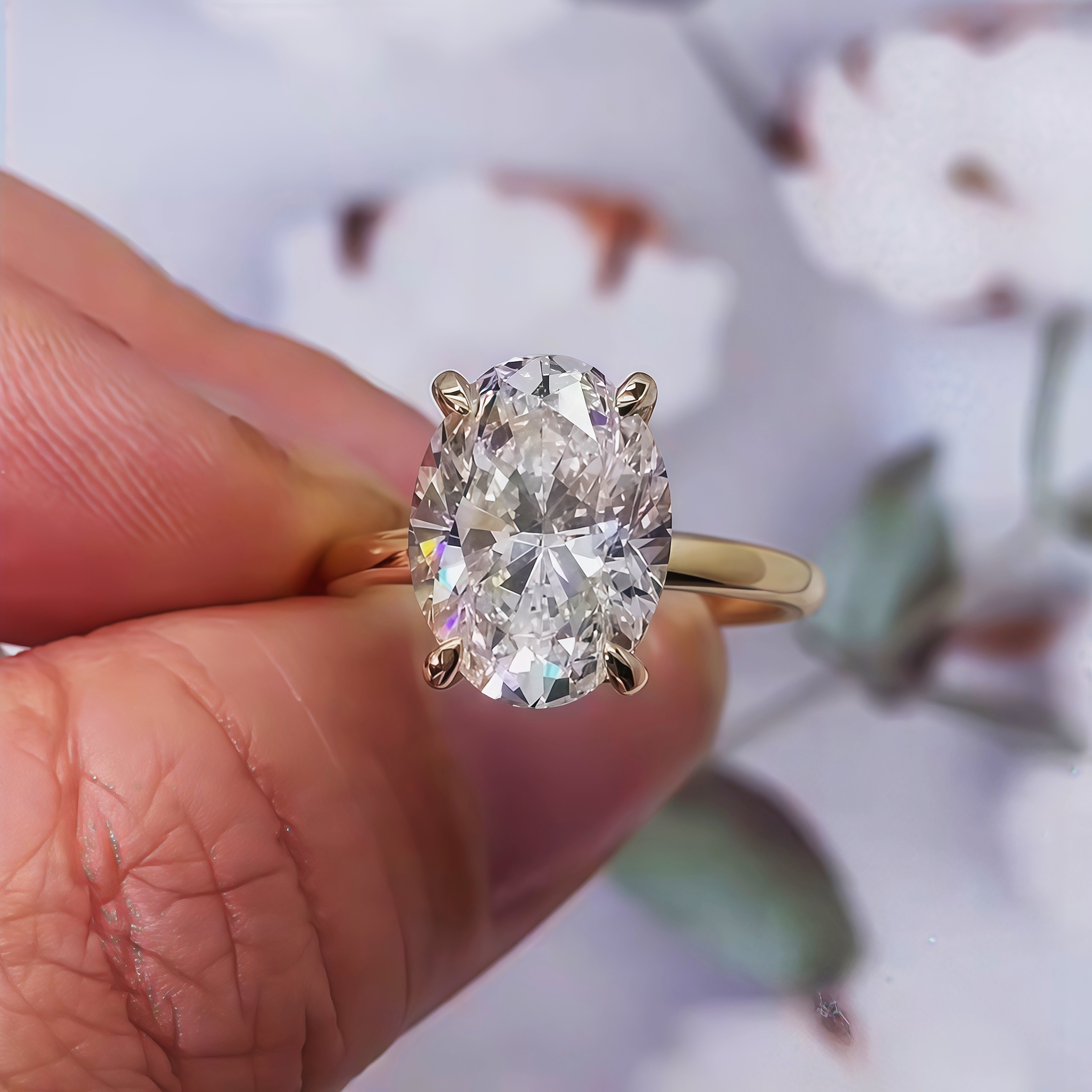 3 Carat Oval Lab Grown Diamond Hidden Halo Ring 18K Gold