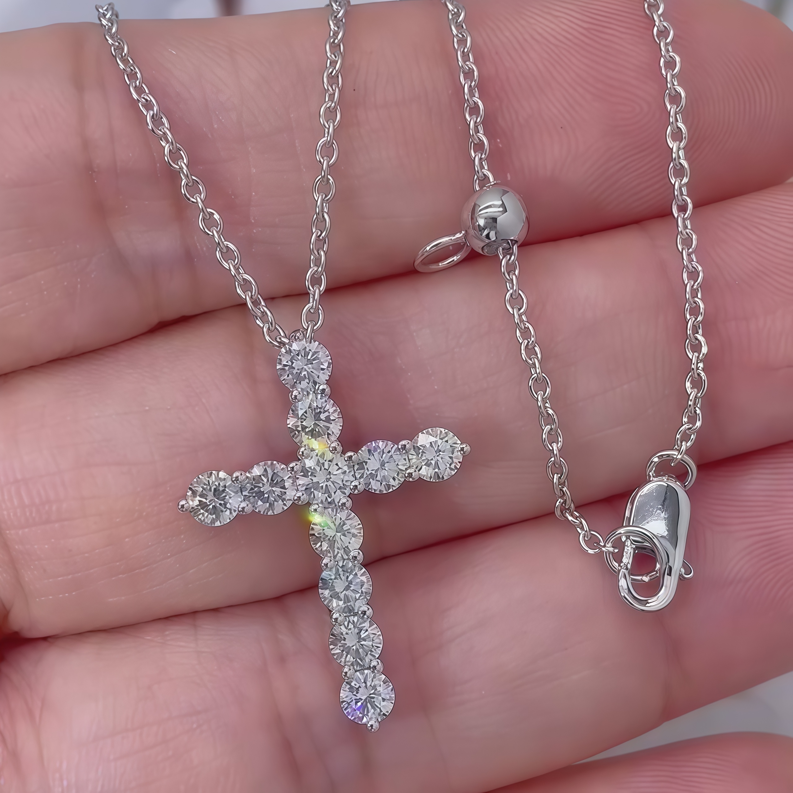 1.17 Ct Lab Diamond Cross Necklace 18K Gold