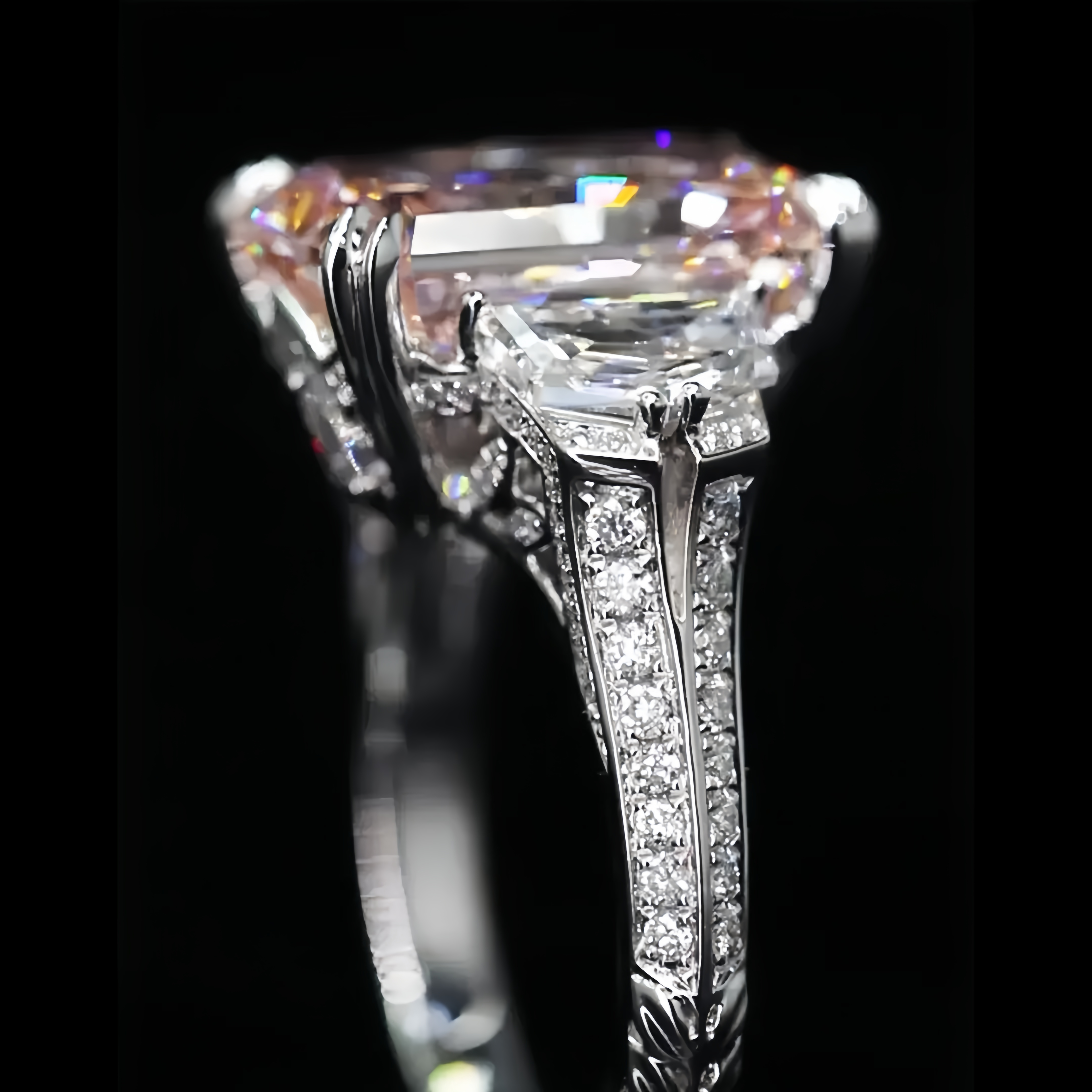 7 Carat Fancy Vivid Pink Radiant Lab Grown Diamond Ring 18K Gold