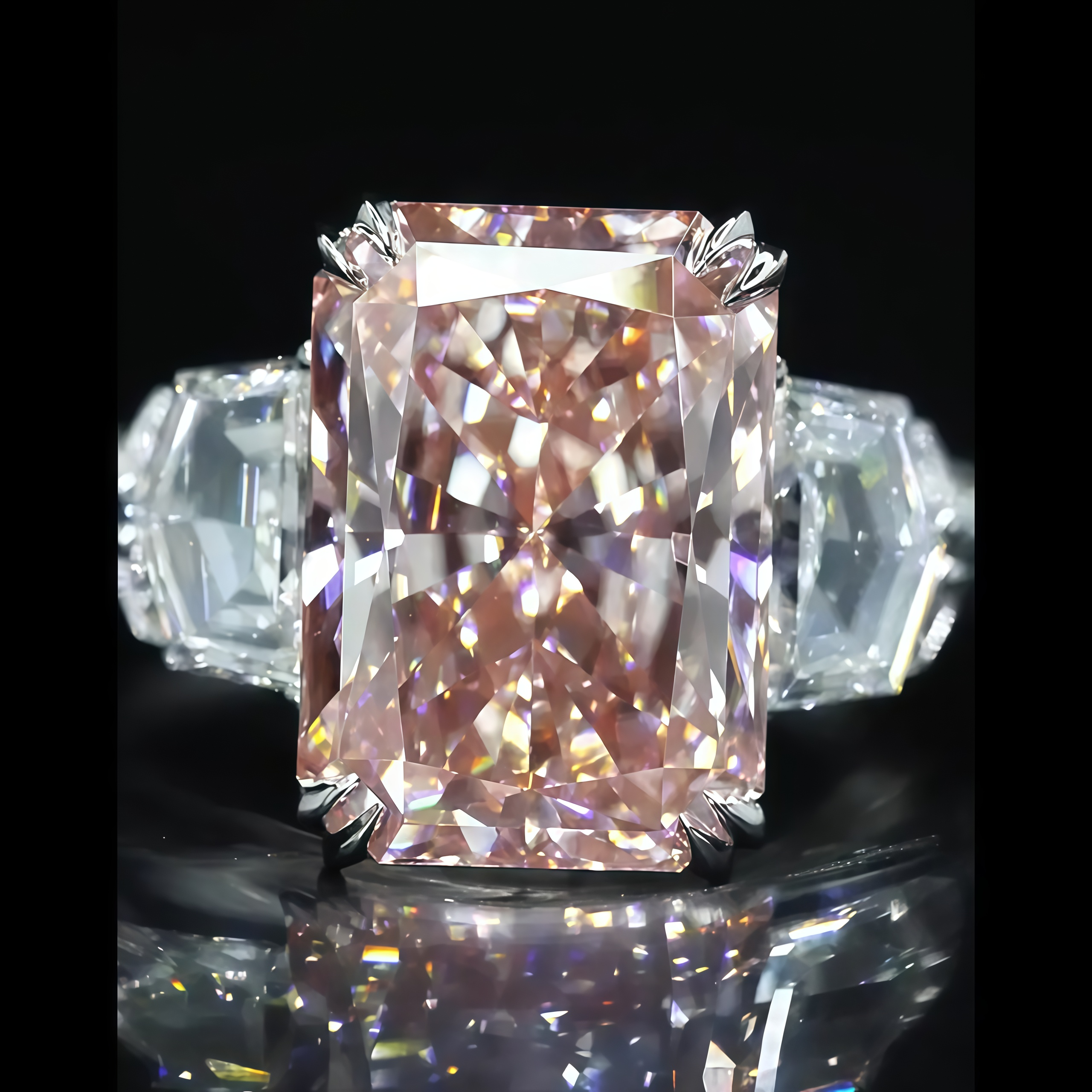 7 Carat Fancy Vivid Pink Radiant Lab Grown Diamond Ring 18K Gold