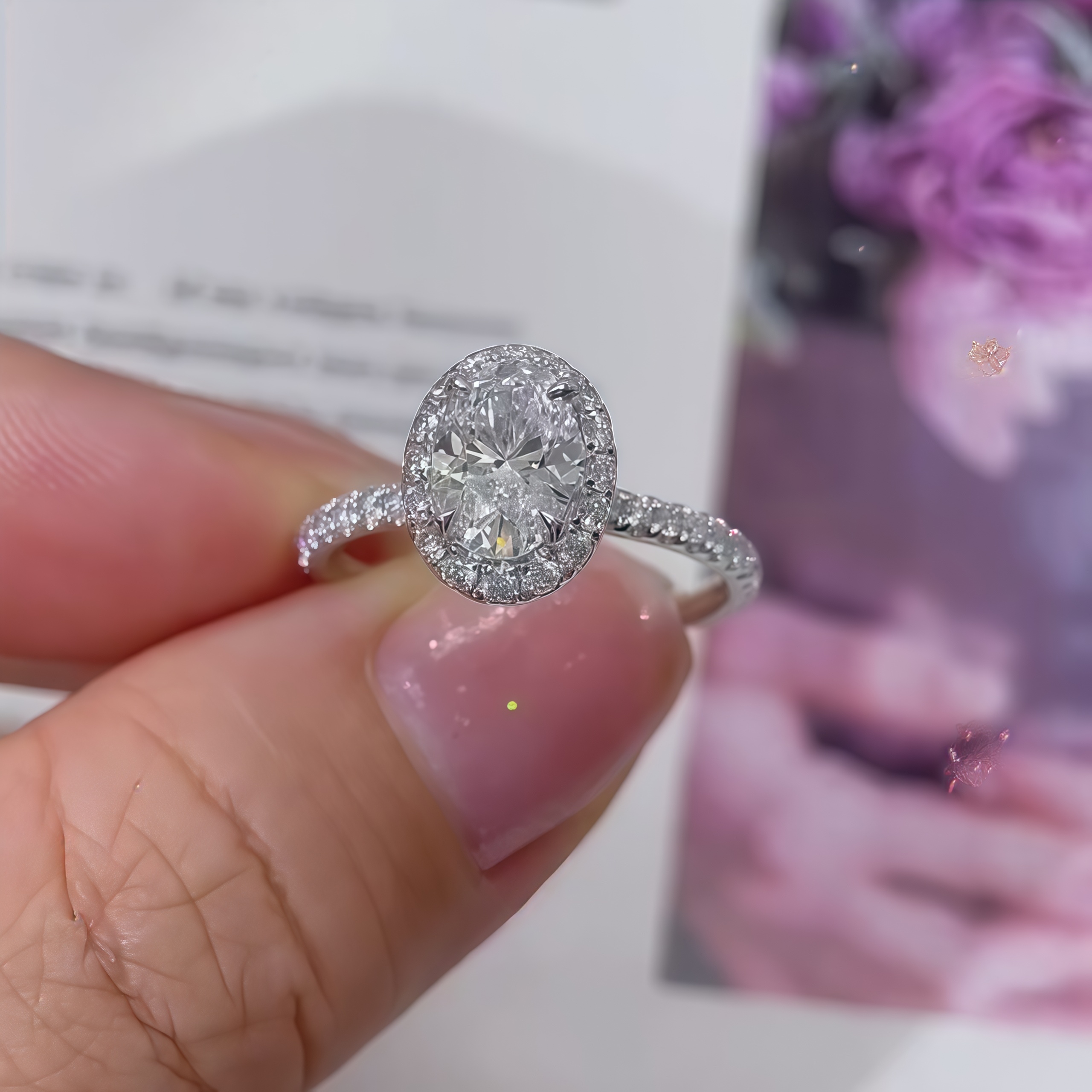 1 CT Oval Lab Diamond Halo Engagement Ring