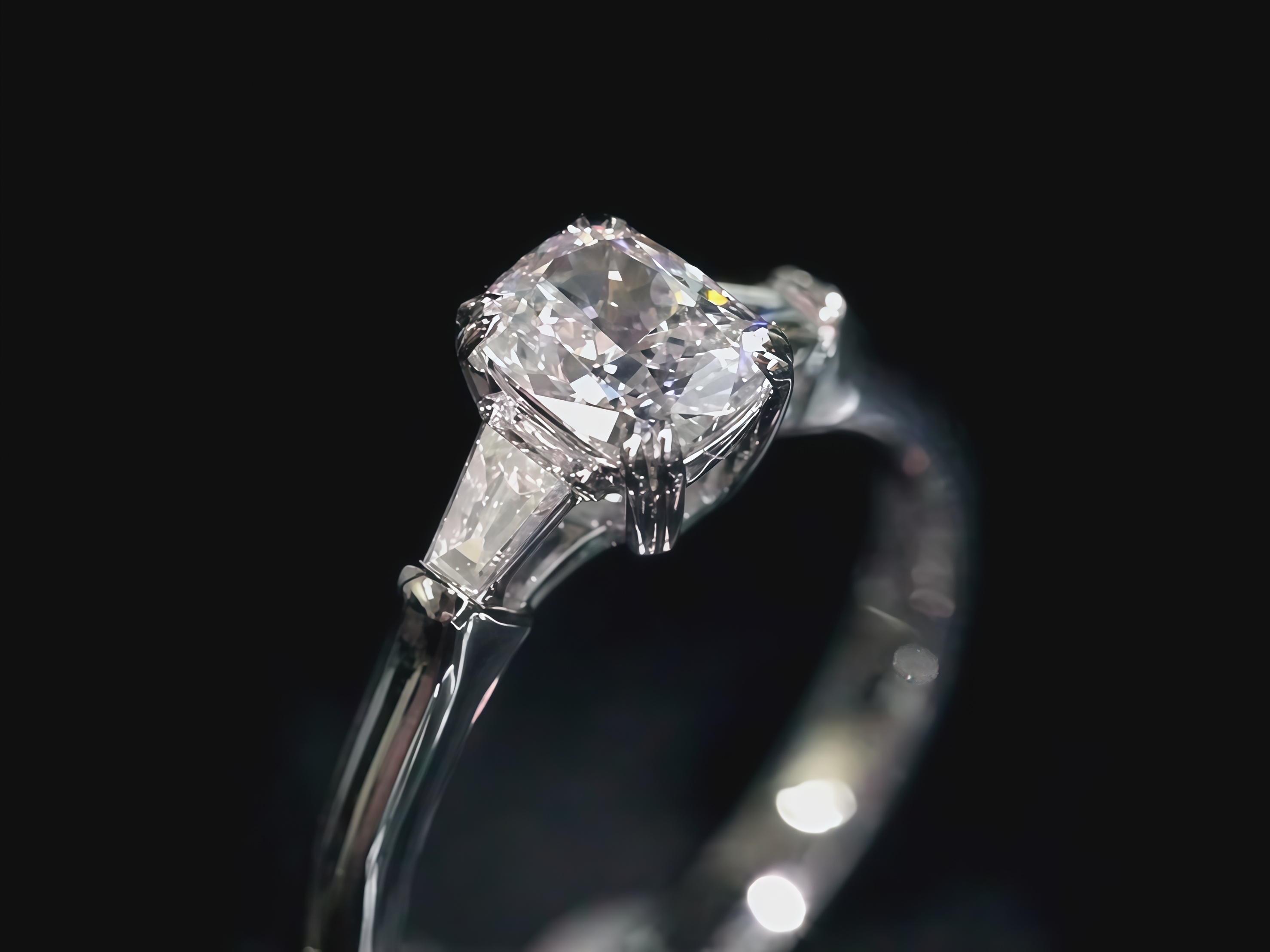 0.8 Carat Cushion Cut Lab Diamond Three Stones Ring 18K Gold