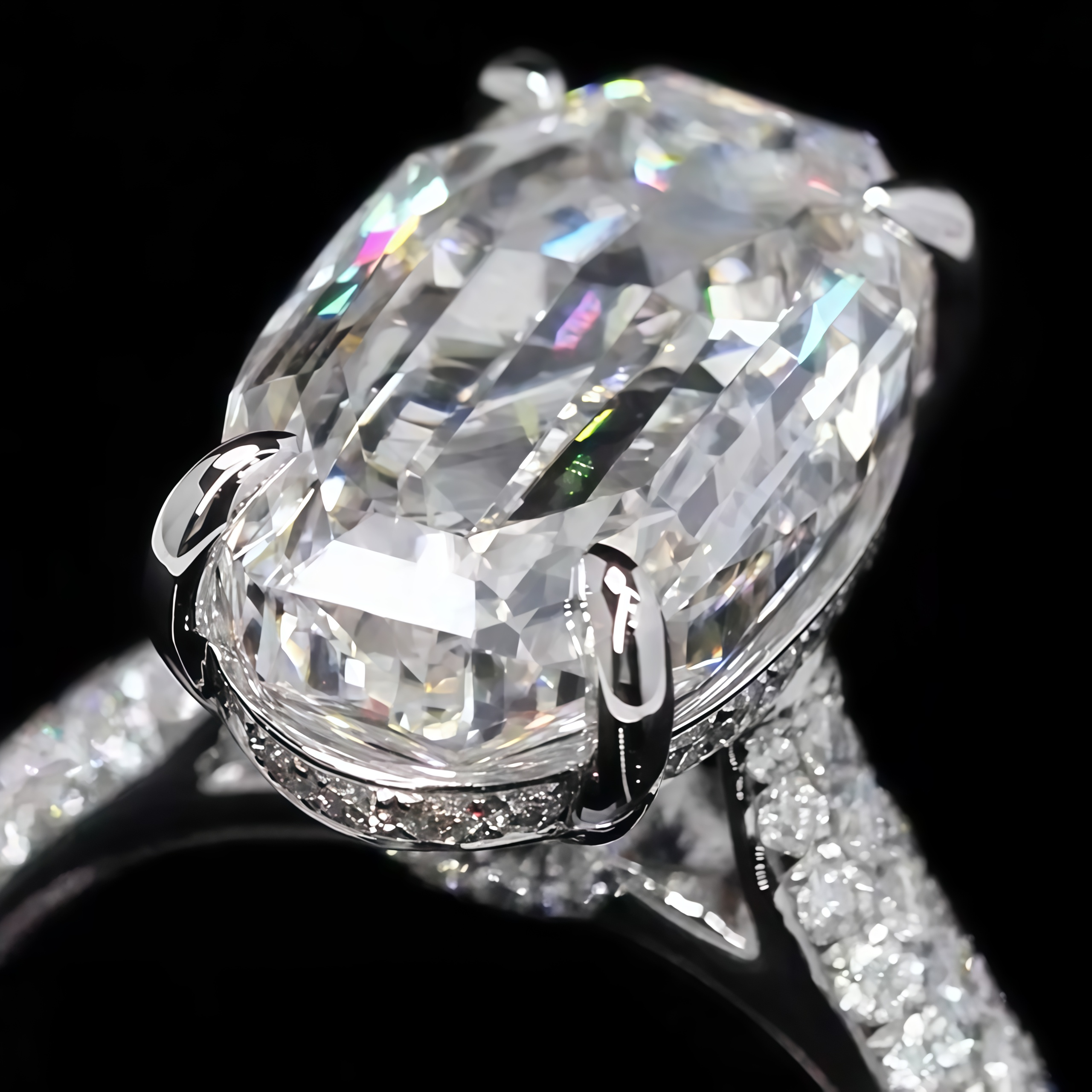 6.66 Carat Antique Oval Cut Lab Grown Diamond Engagement Ring