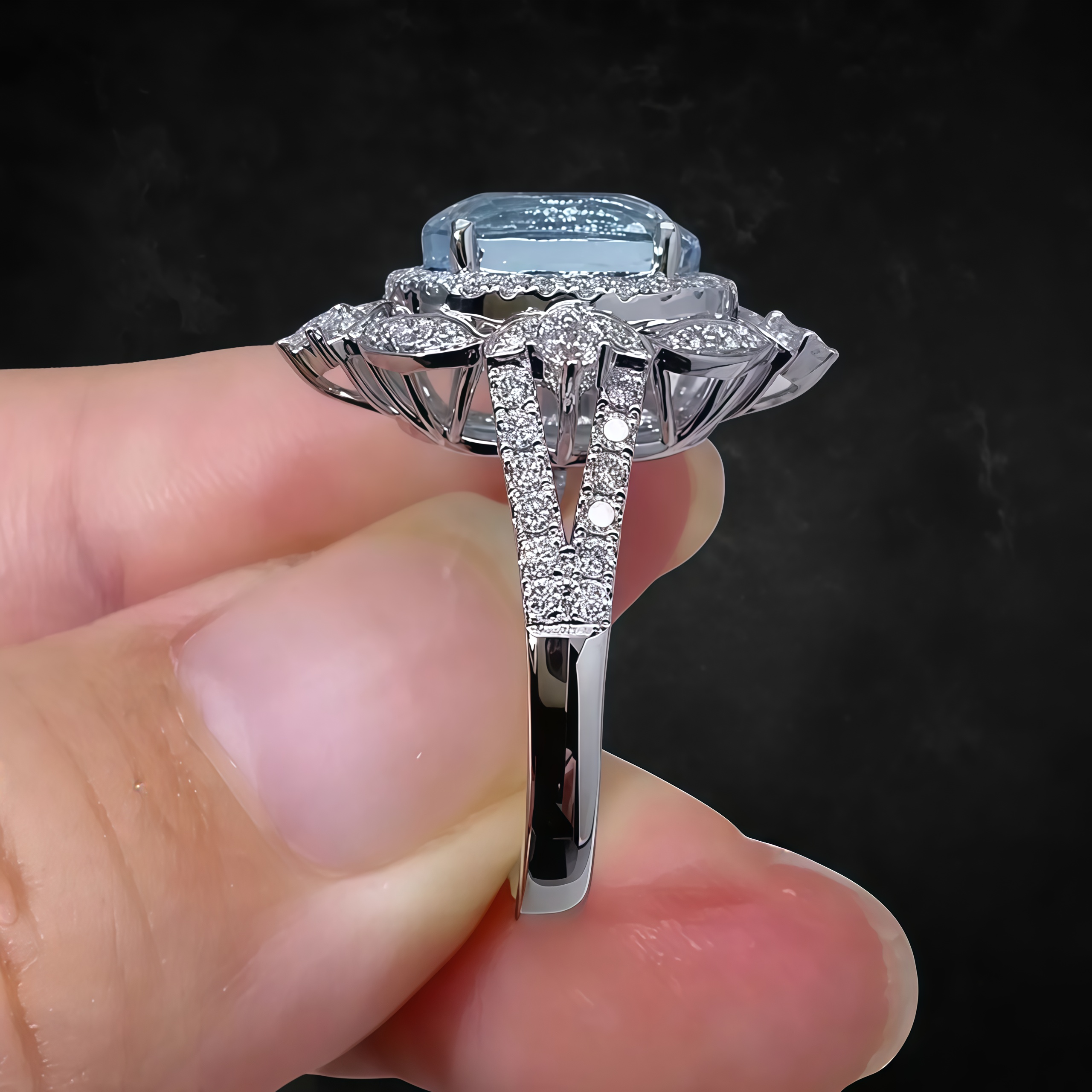 Aquamarine Lab-Grown Diamond Ring In 18K Gold