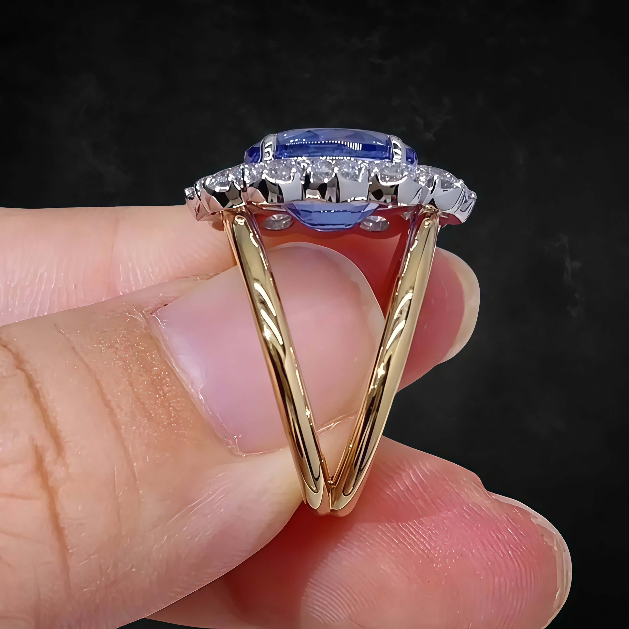 Blue Sapphire Double Band Cocktail Ring 18K gold