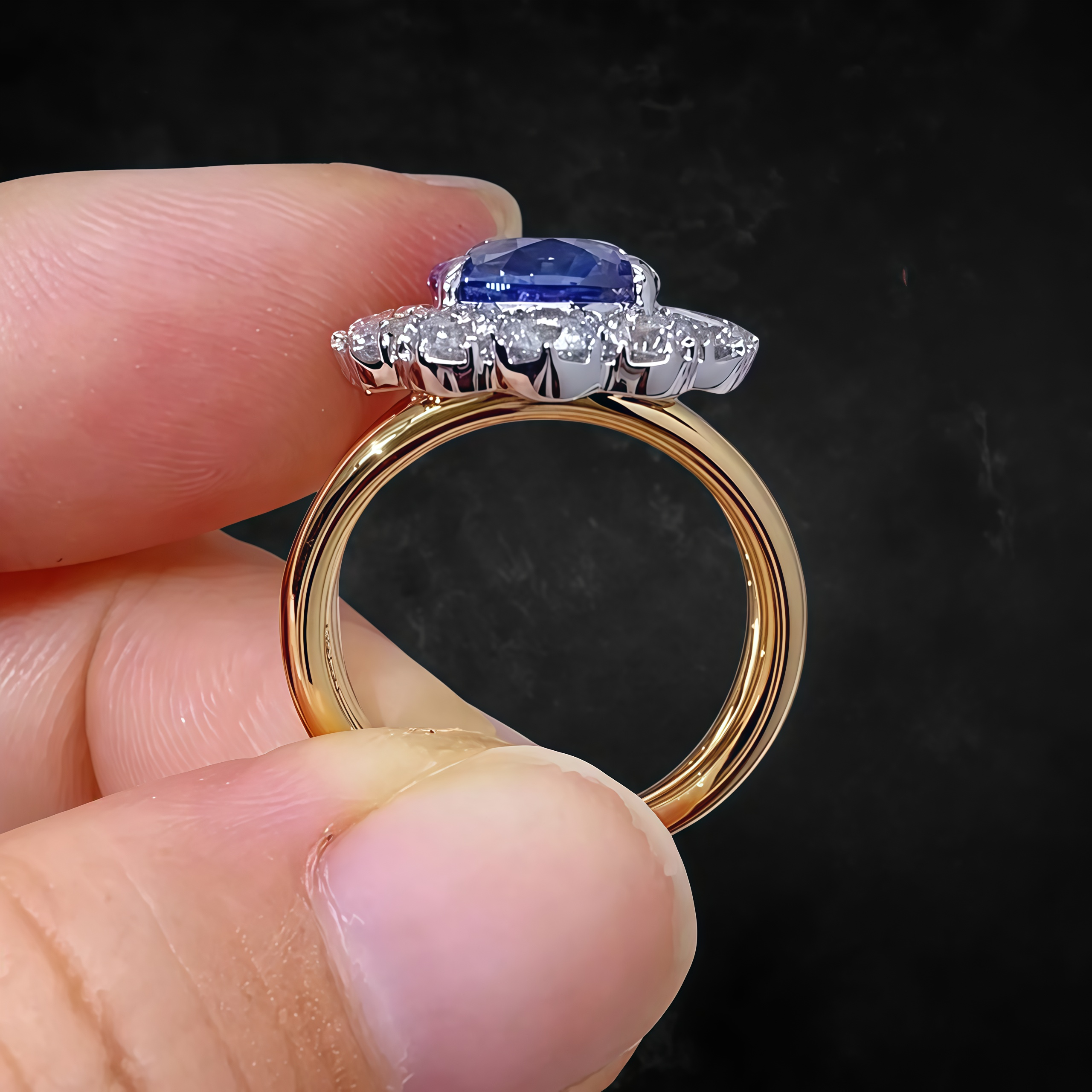 Blue Sapphire Double Band Cocktail Ring 18K gold