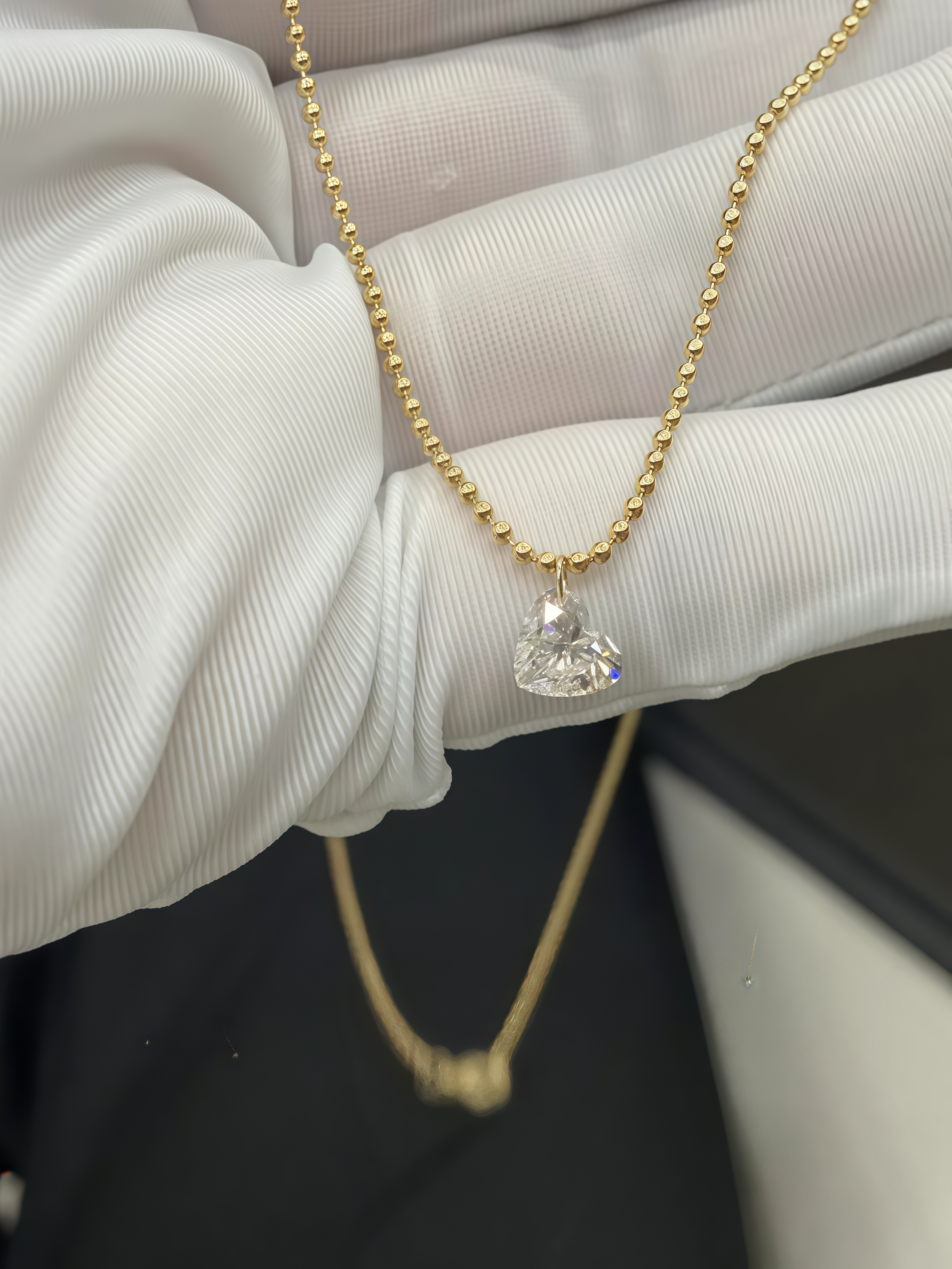 Drilled 1 Carat Heart Cut Lab Grown Diamond Pendant Solitaire Ball Necklace