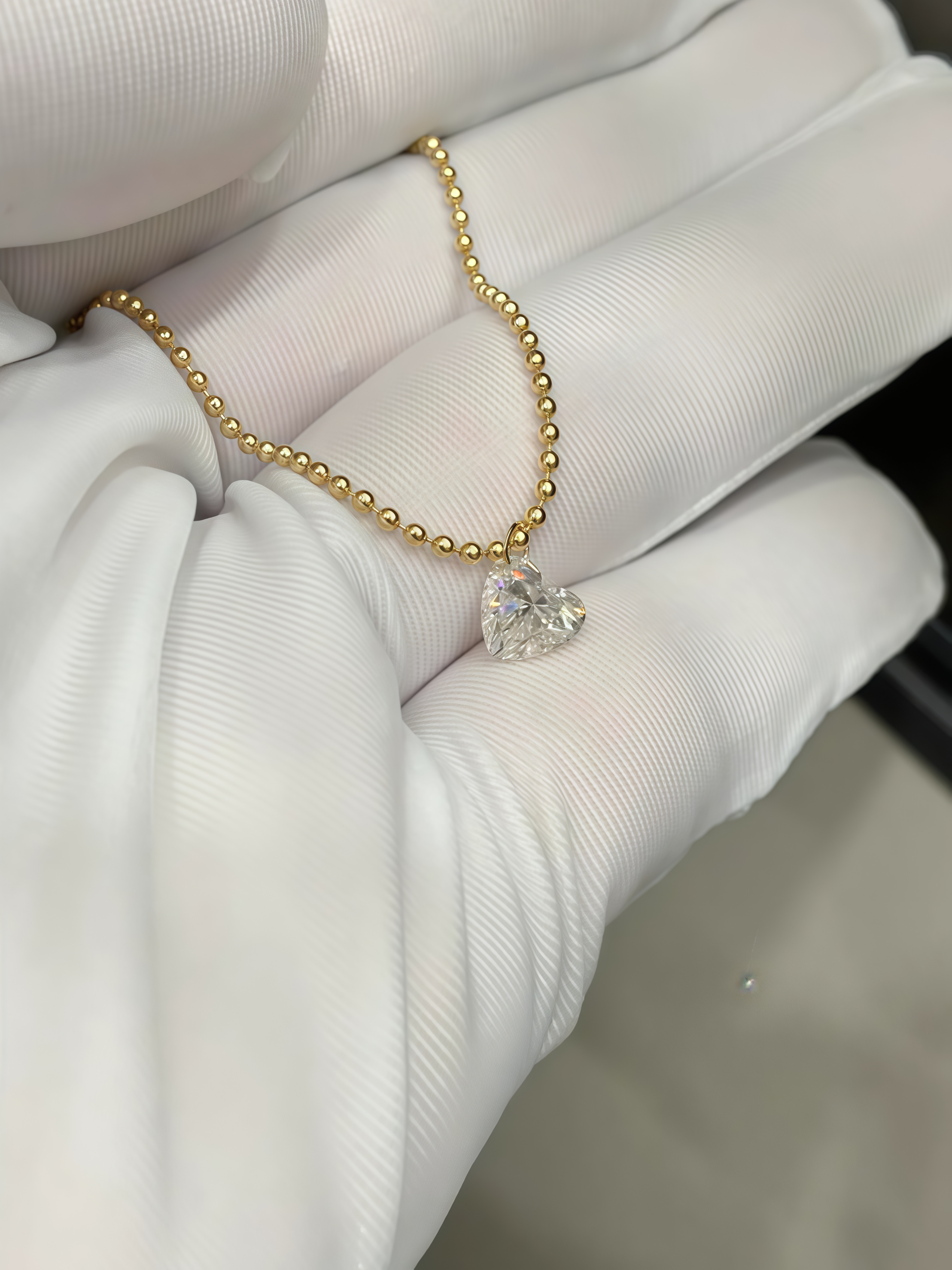 Drilled 1 Carat Heart Cut Lab Grown Diamond Pendant Solitaire Ball Necklace