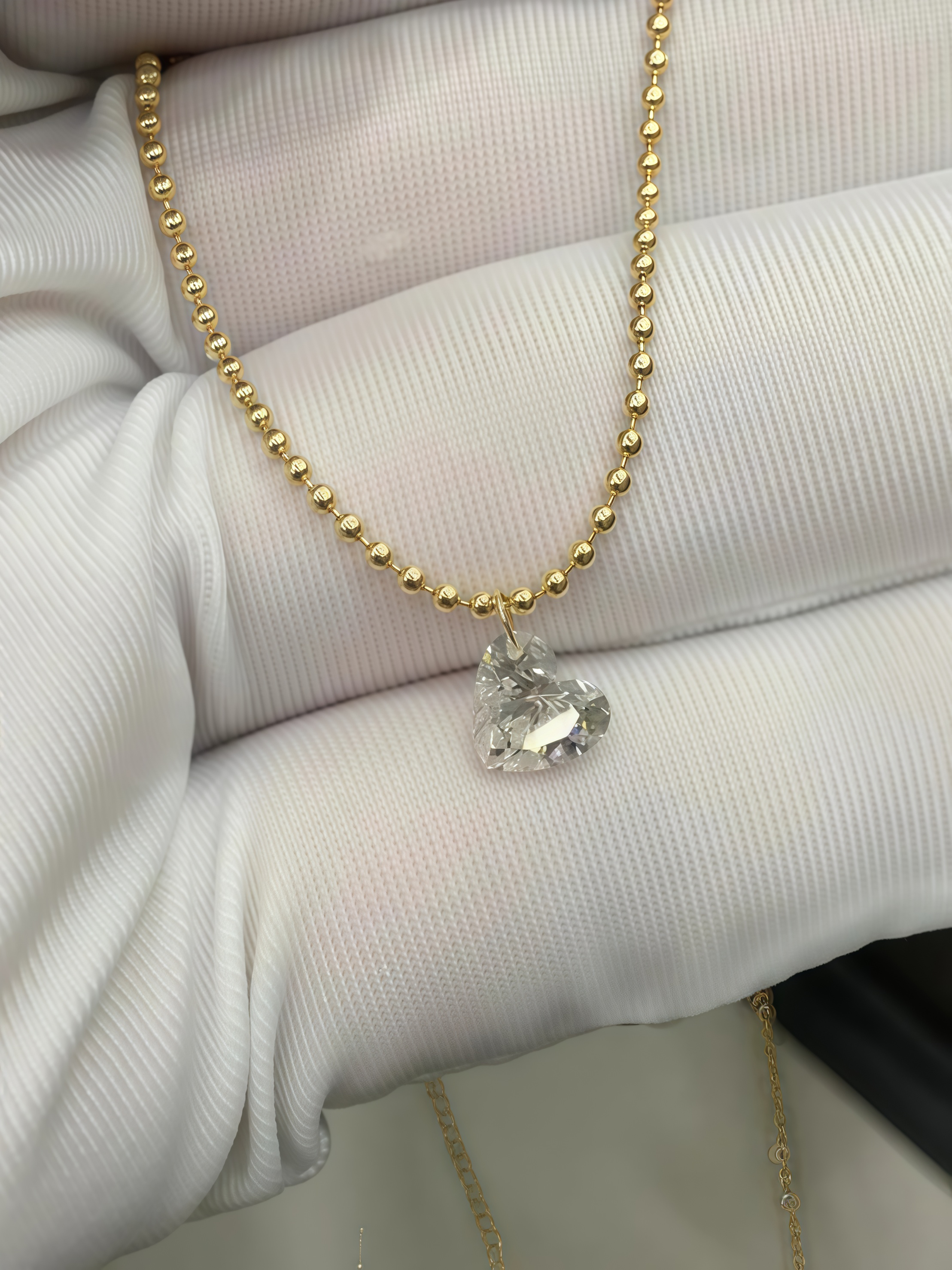 Drilled 1 Carat Heart Cut Lab Grown Diamond Pendant Solitaire Ball Necklace
