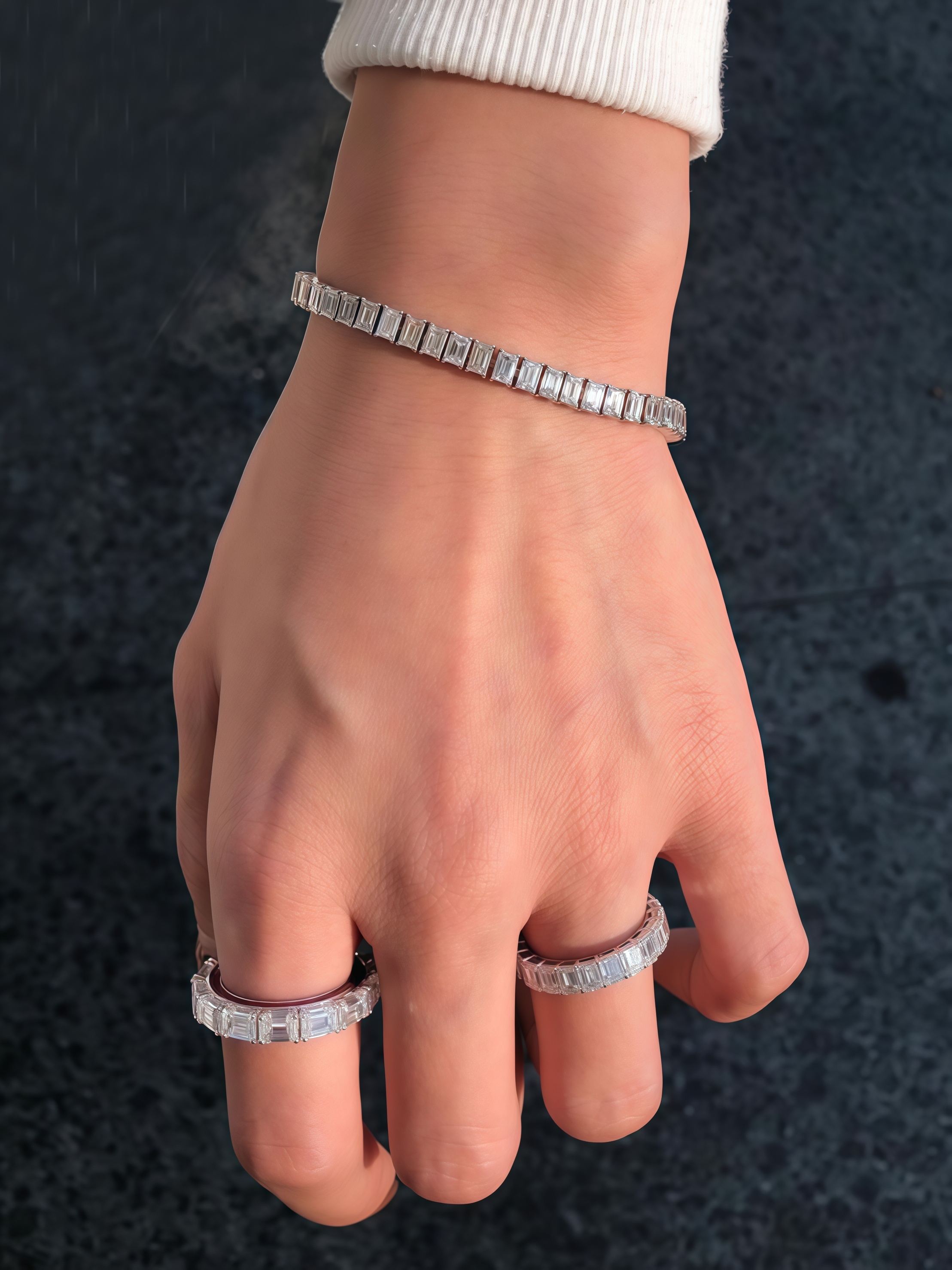 Each 0.2-carat Emerald Cut Lab Grown Diamond Tennis Bracelet 18K Gold