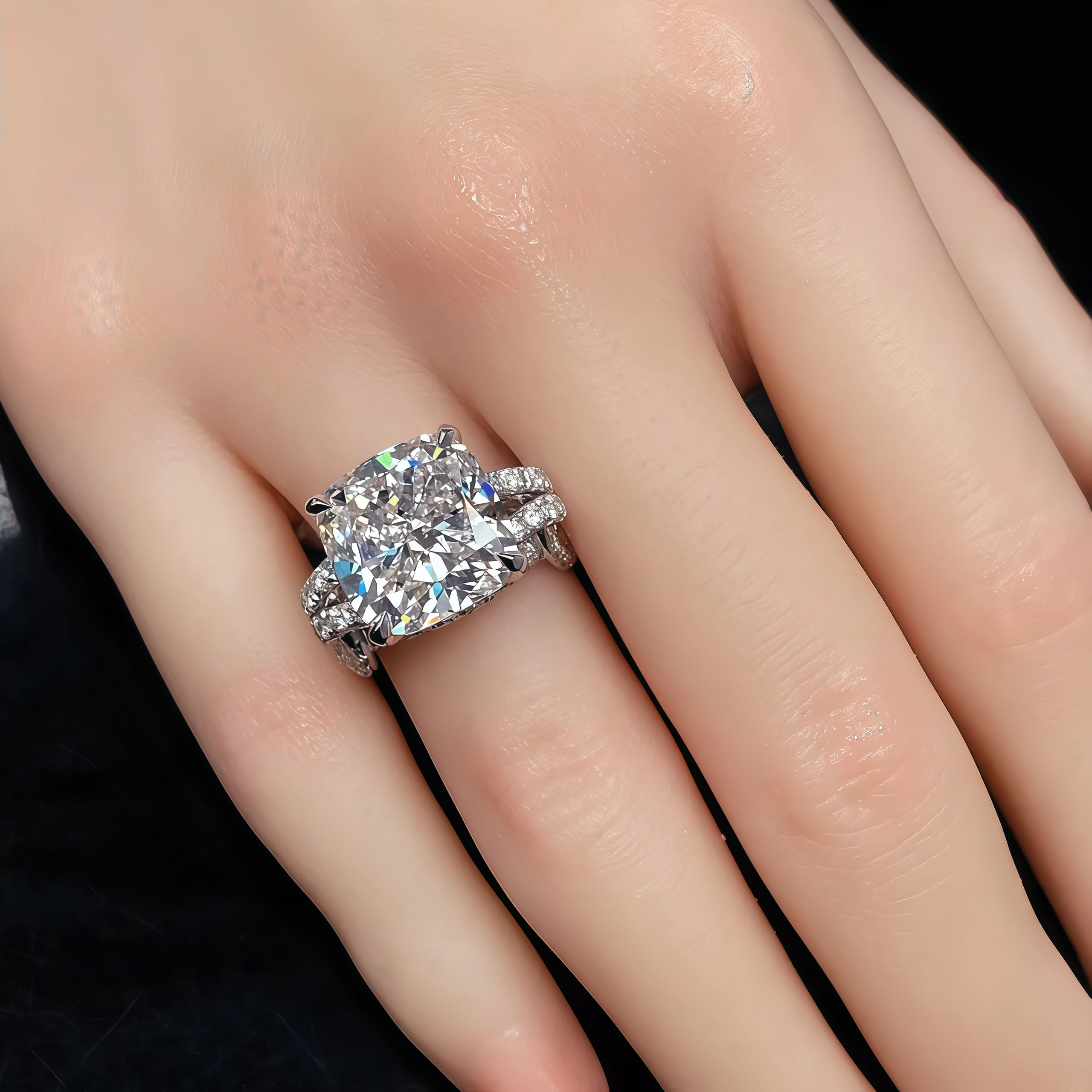 Luxurious 10 Carat Cushion Cut Lab Diamond Knot Ring