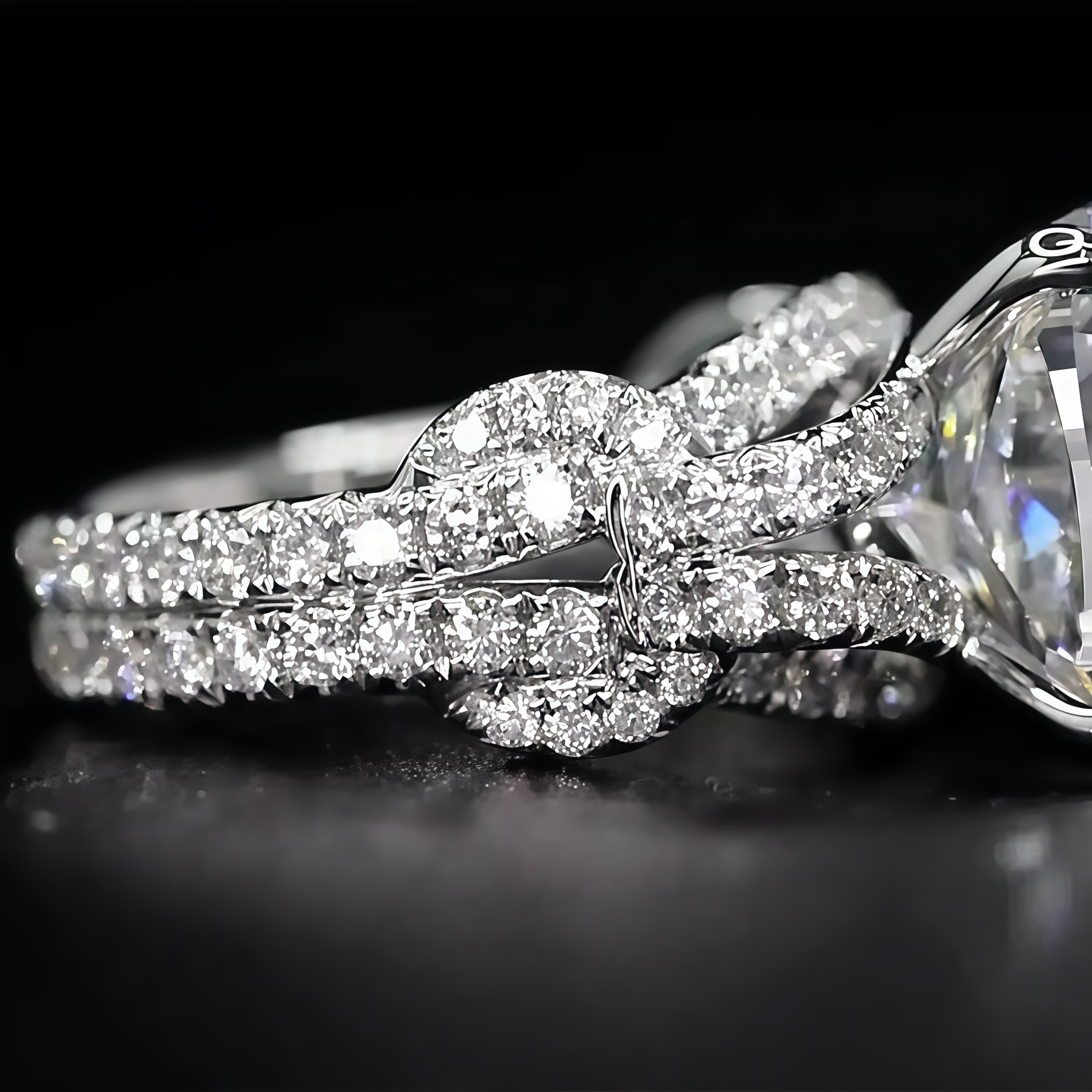 Luxurious 10 Carat Cushion Cut Lab Diamond Knot Ring