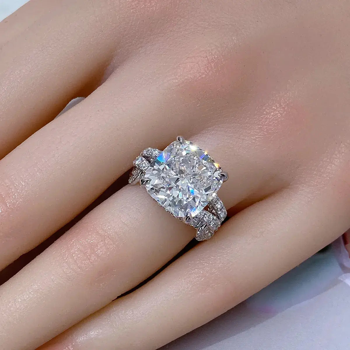 Luxurious 10 Carat Cushion Cut Lab Diamond Knot Ring