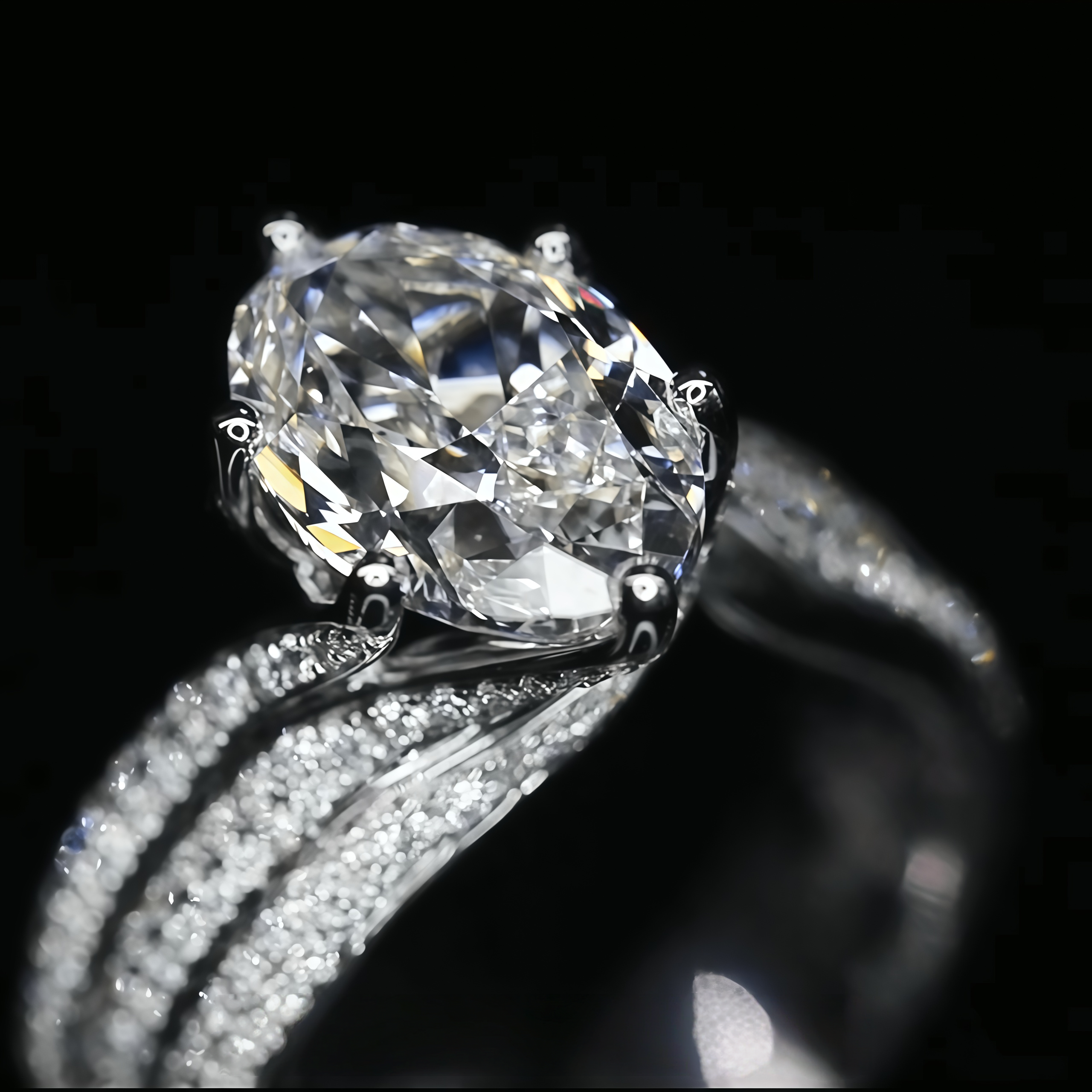 3 Carat Oval Lab Diamond Luxurious Ring with Pavé Band In 18K Gold