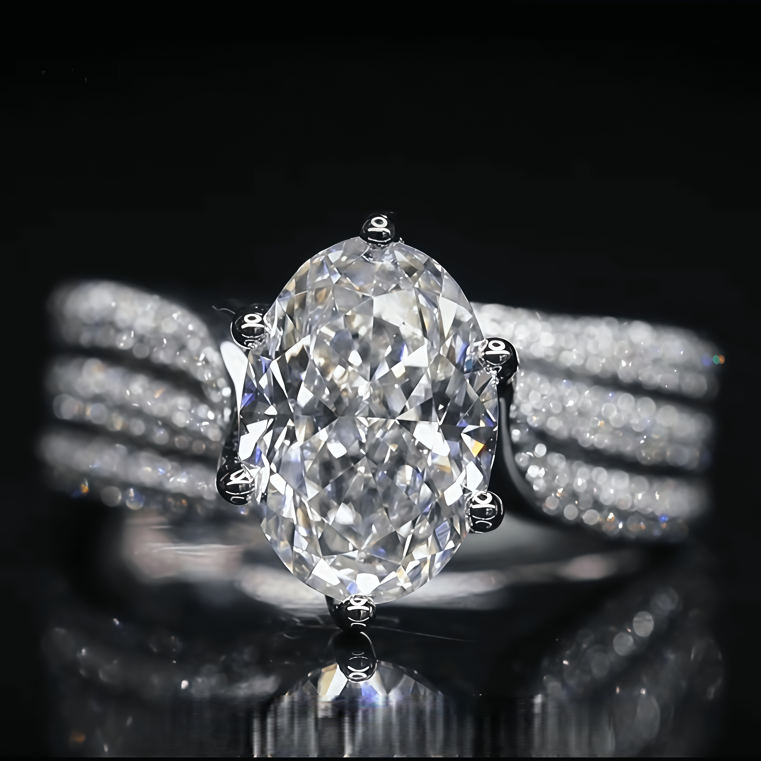 3 Carat Oval Lab Diamond Luxurious Ring with Pavé Band In 18K Gold