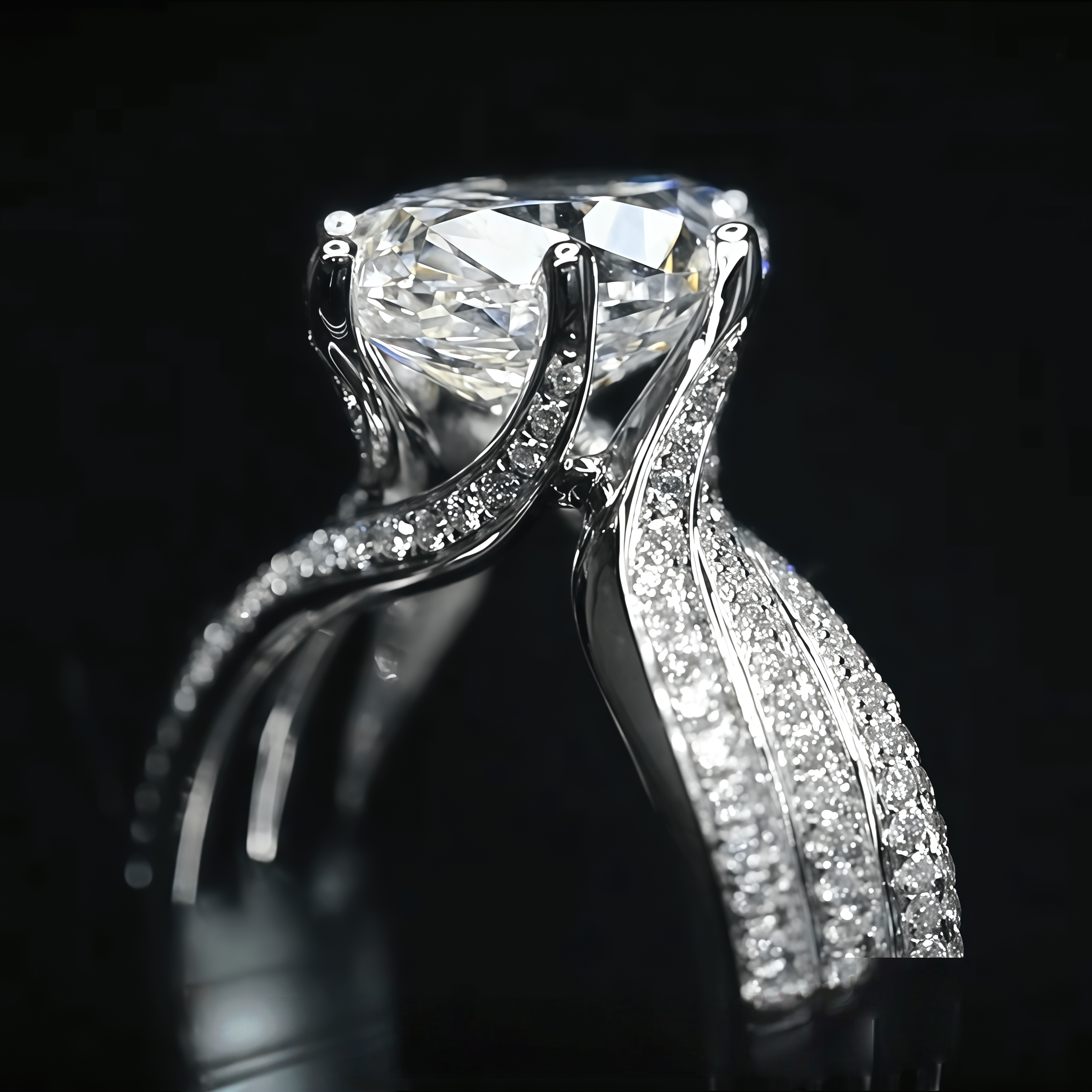 3 Carat Oval Lab Diamond Luxurious Ring with Pavé Band In 18K Gold