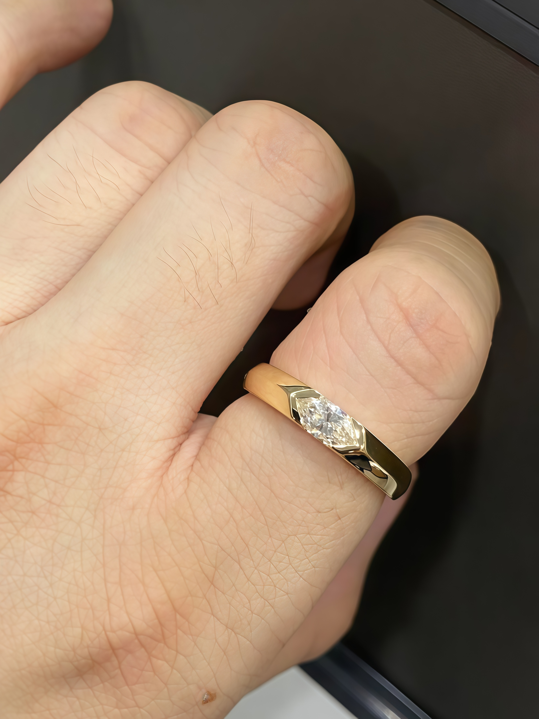 Marquise Cut Lab Diamond Ring Yellow Gold