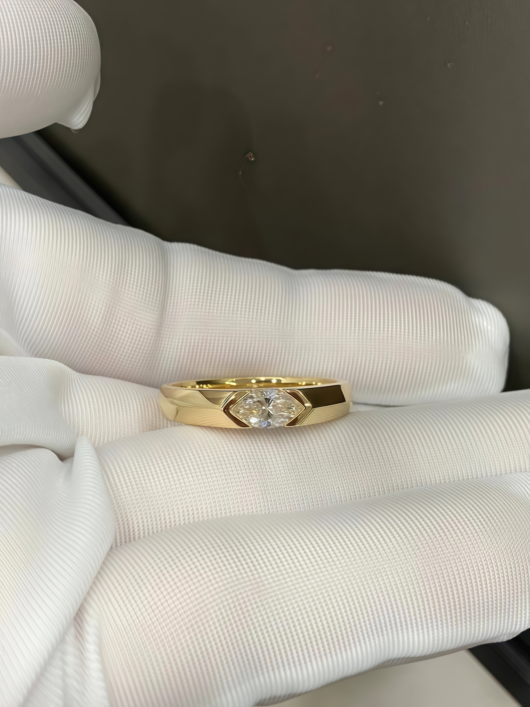 Marquise Cut Lab Diamond Ring Yellow Gold