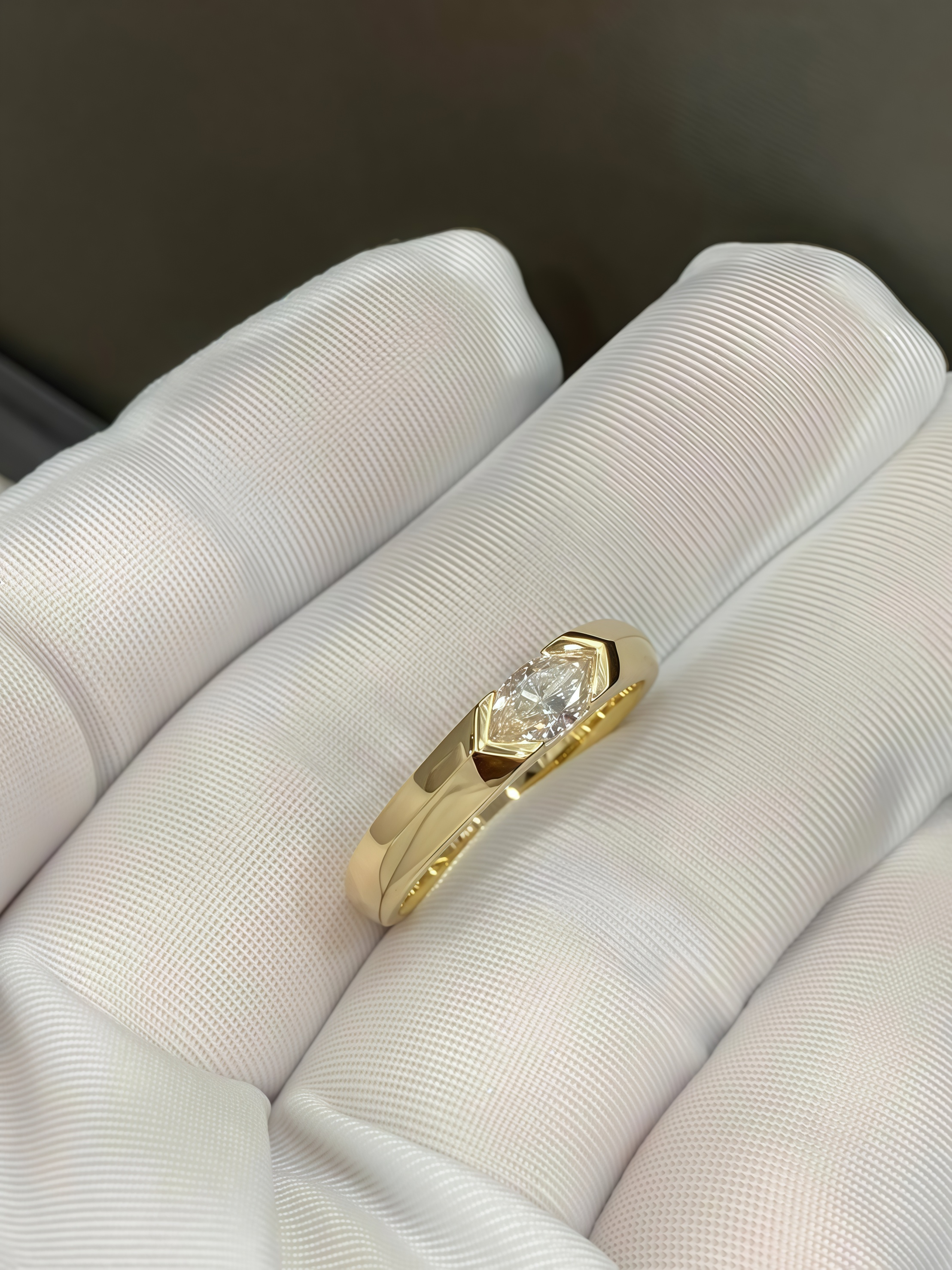 Marquise Cut Lab Diamond Ring Yellow Gold