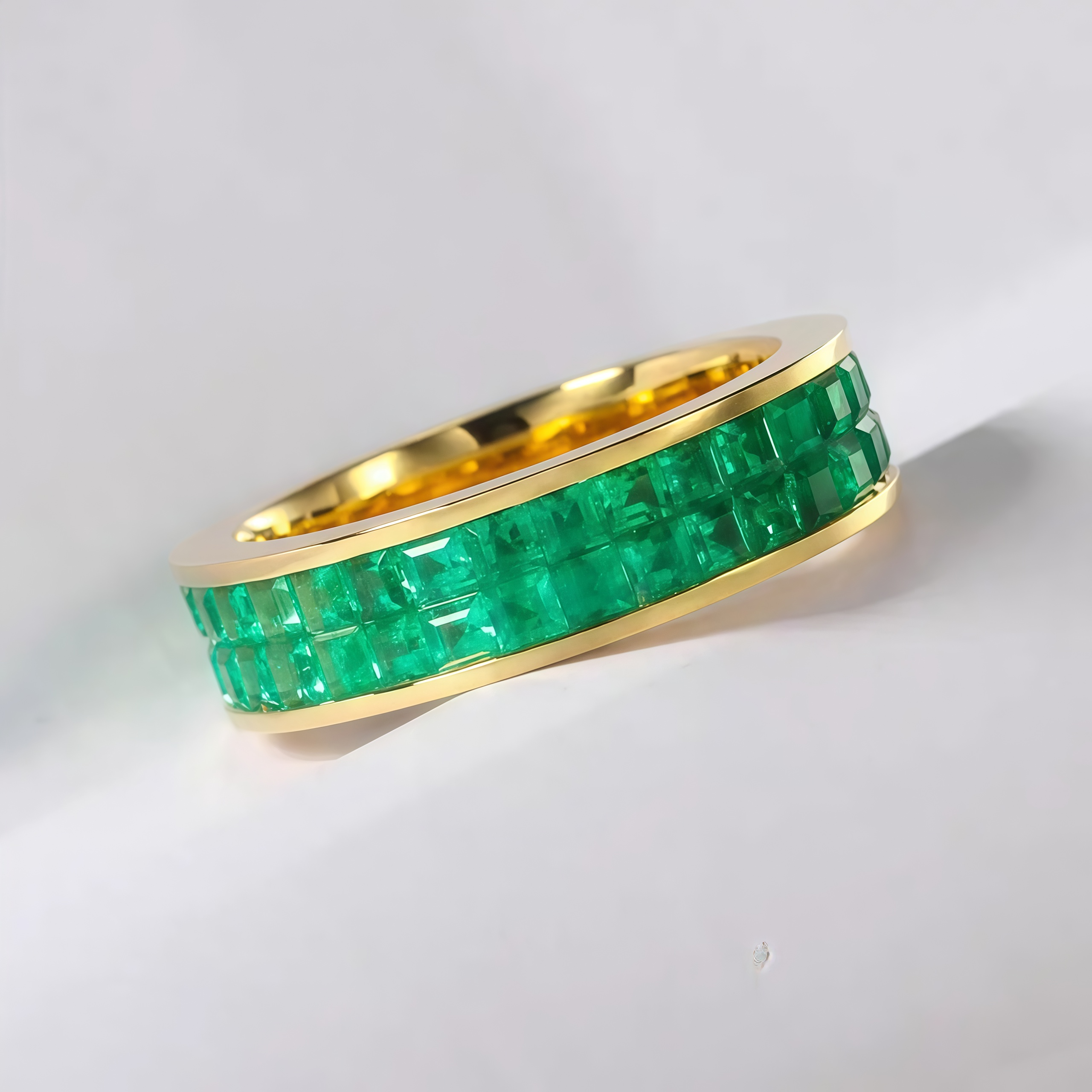 Double Row Invisible Set Natural Emerald Ring