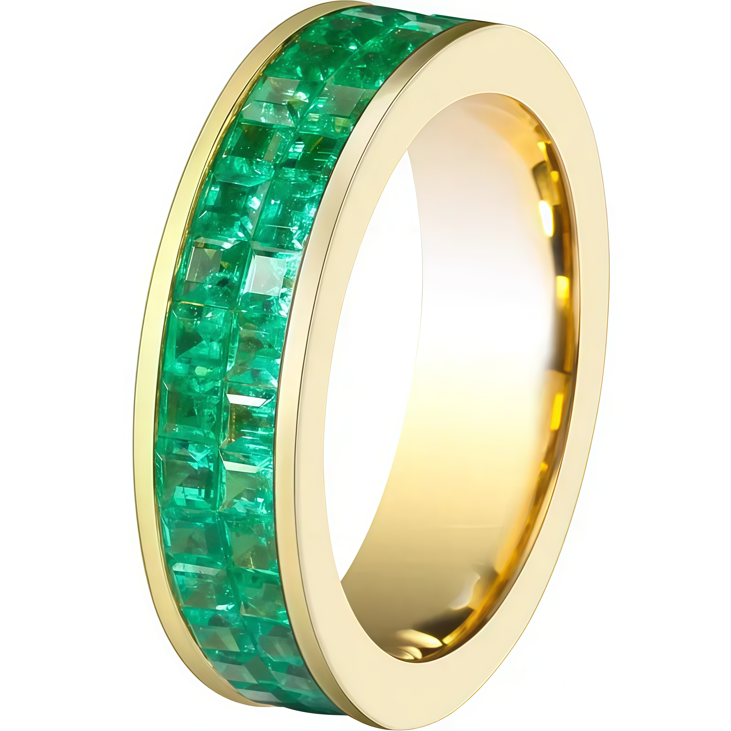 Double Row Invisible Set Natural Emerald Ring