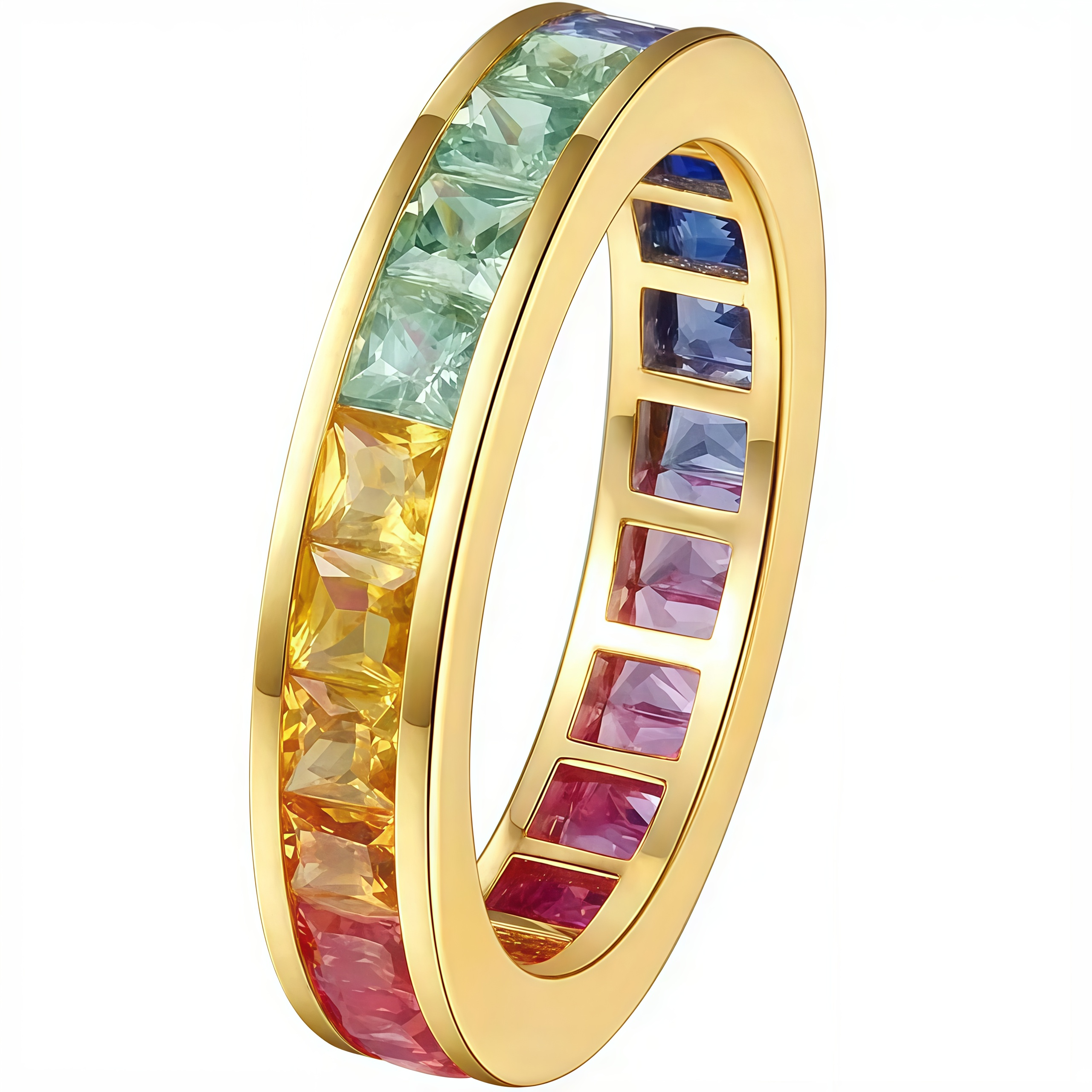 NOZBO 18K Colored Sapphire Rainbow Gradient Ring