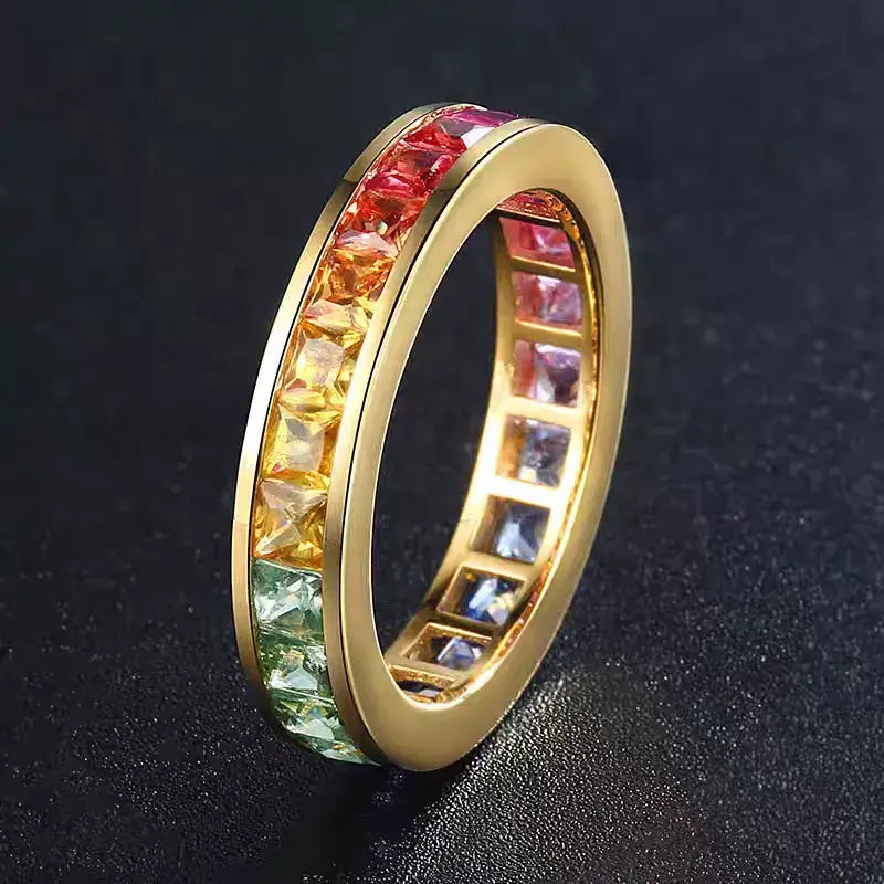 NOZBO 18K Colored Sapphire Rainbow Gradient Ring