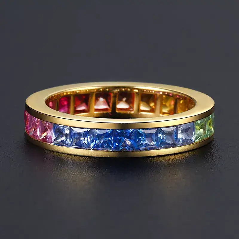 NOZBO 18K Colored Sapphire Rainbow Gradient Ring