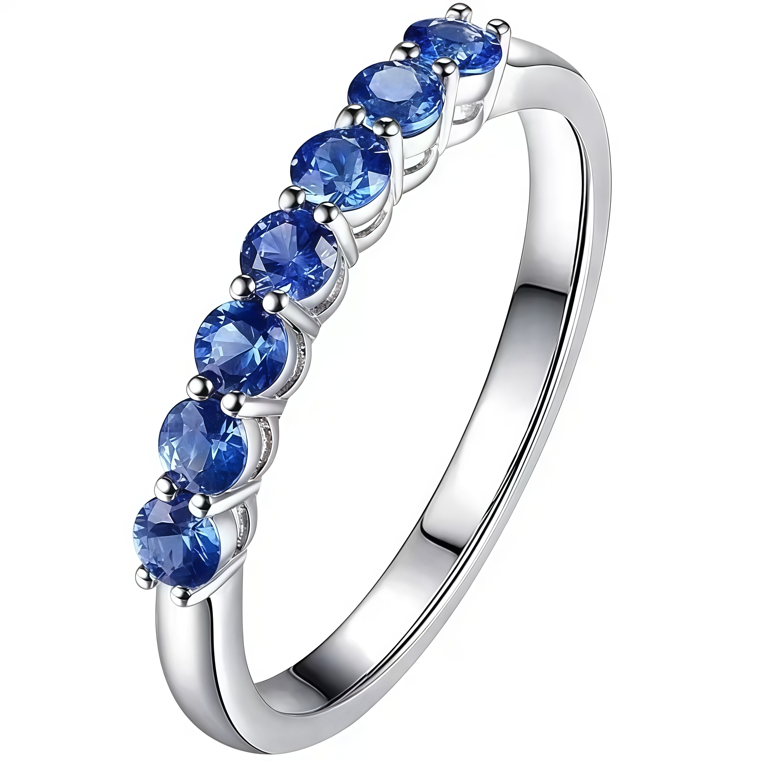 NOZBO 18K Gold 7-Stone Sapphire Band Ring