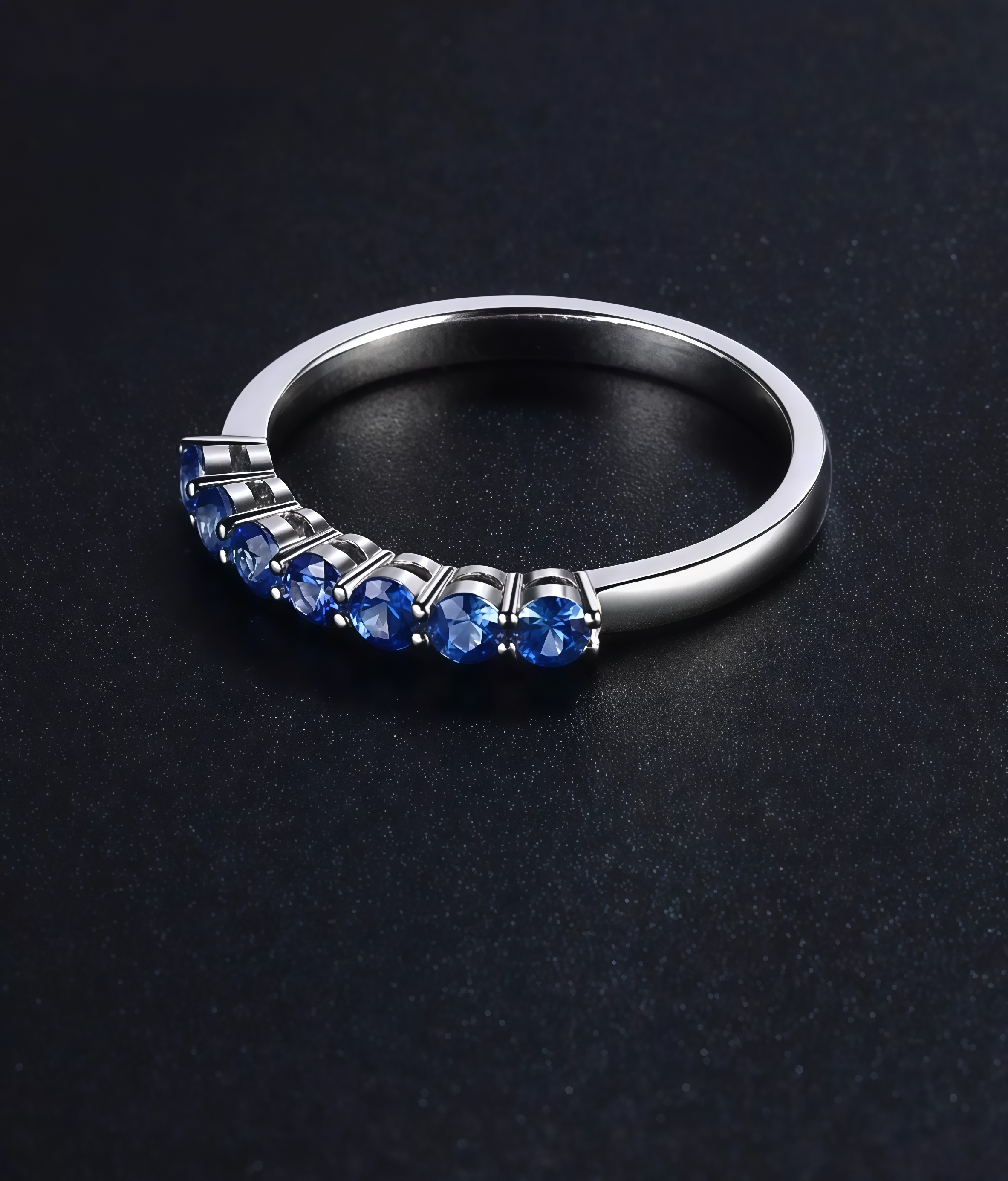 NOZBO 18K Gold 7-Stone Sapphire Band Ring