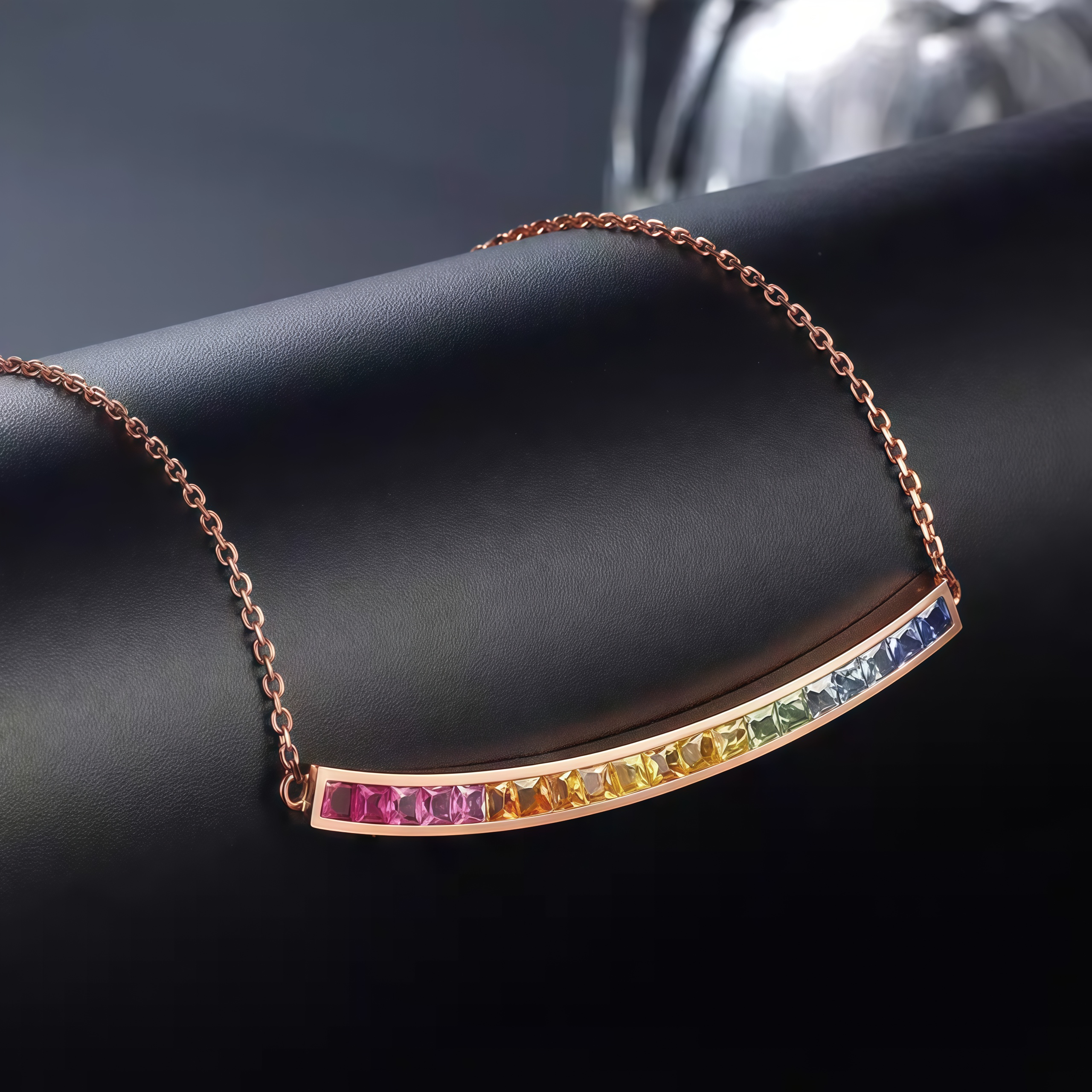 NOZBO 18K Gold Colored Sapphire Rainbow Smile Necklace