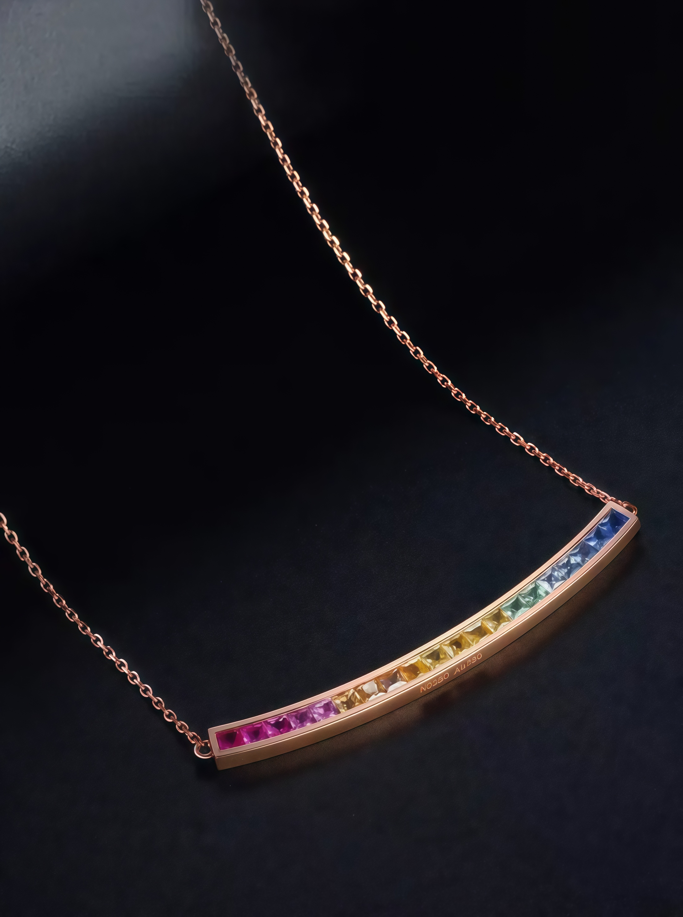 NOZBO 18K Gold Colored Sapphire Rainbow Smile Necklace