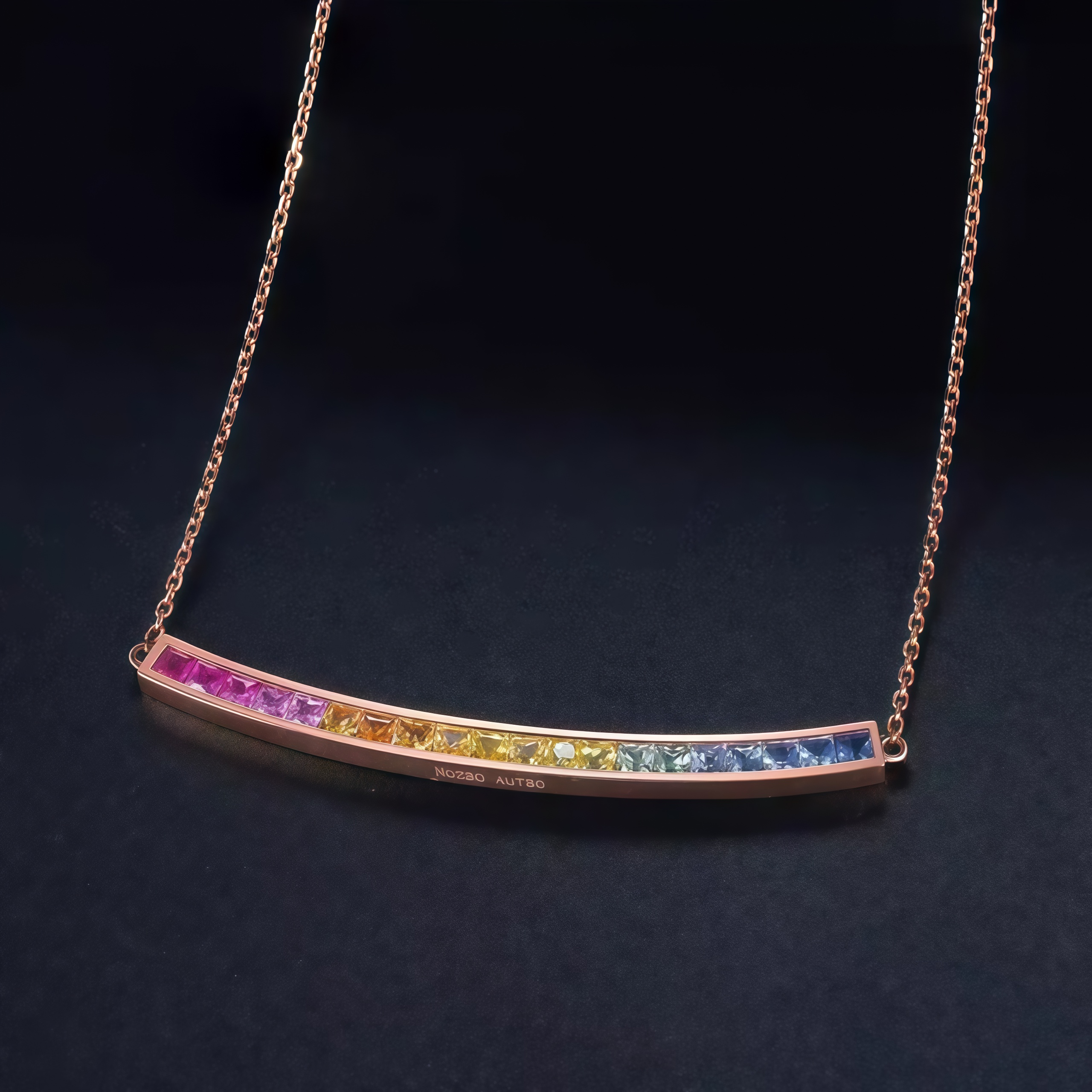 NOZBO 18K Gold Colored Sapphire Rainbow Smile Necklace