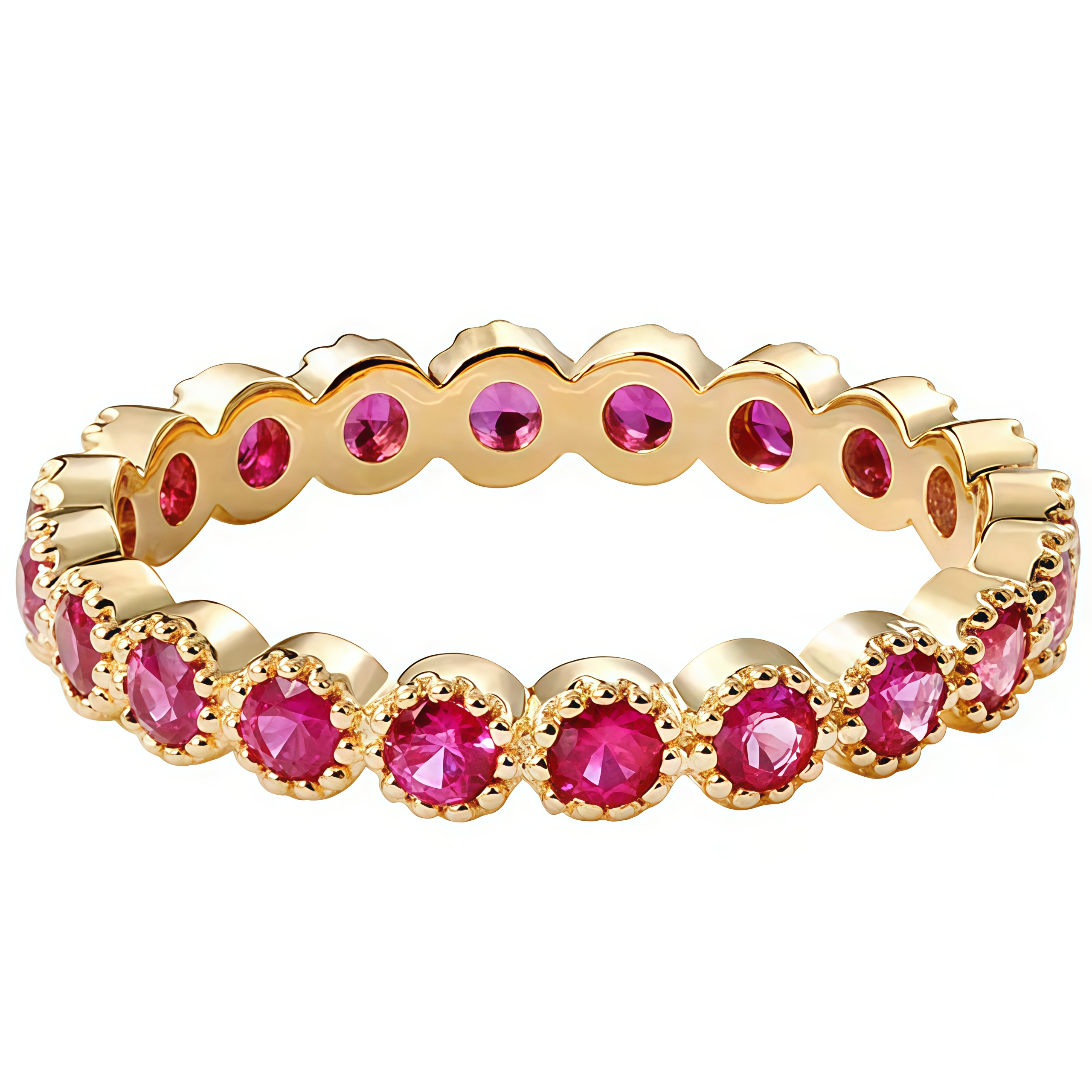 NOZBO 18K Gold Ruby, Emerald, Sapphire Band Ring