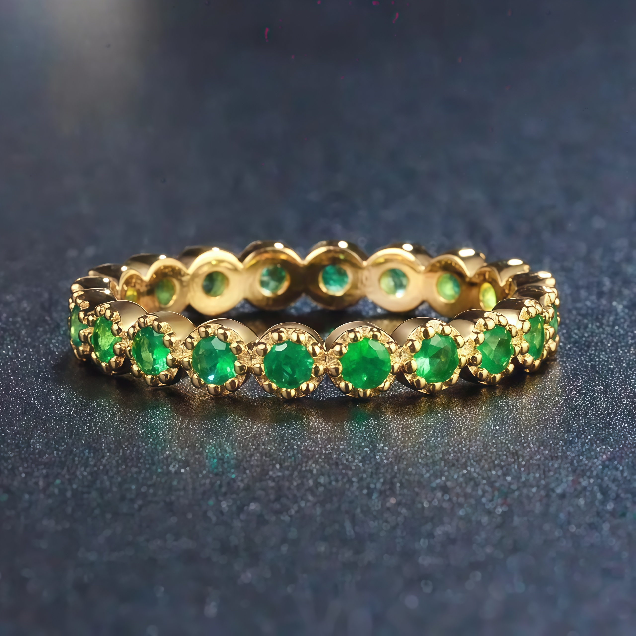 NOZBO 18K Gold Ruby, Emerald, Sapphire Band Ring