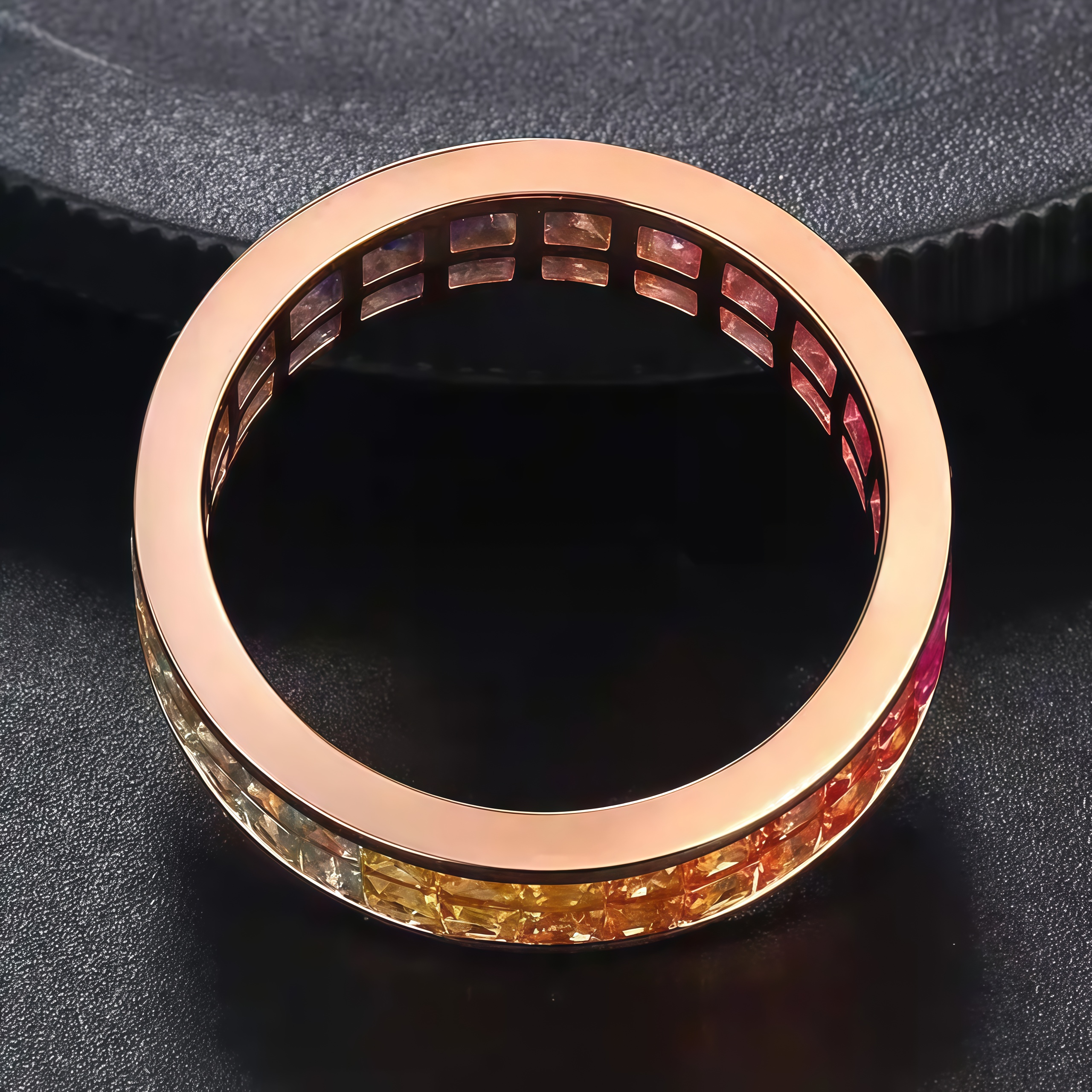 Double Row Rainbow Sapphire Invisible-Set Ring 18K Rose Gold