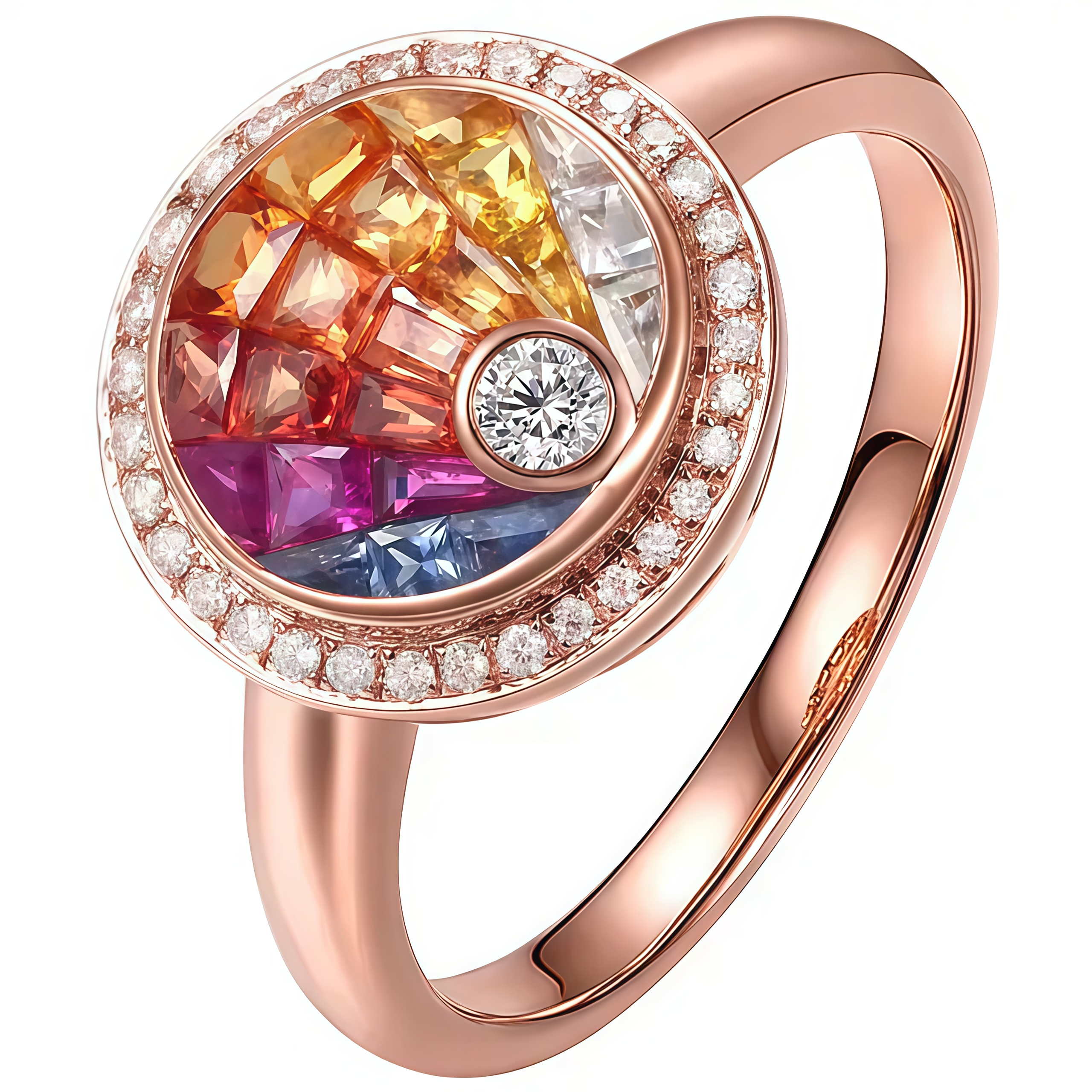NOZBO Invisible Set Natural Rainbow Sapphire Statement Ring 18K Rose Gold