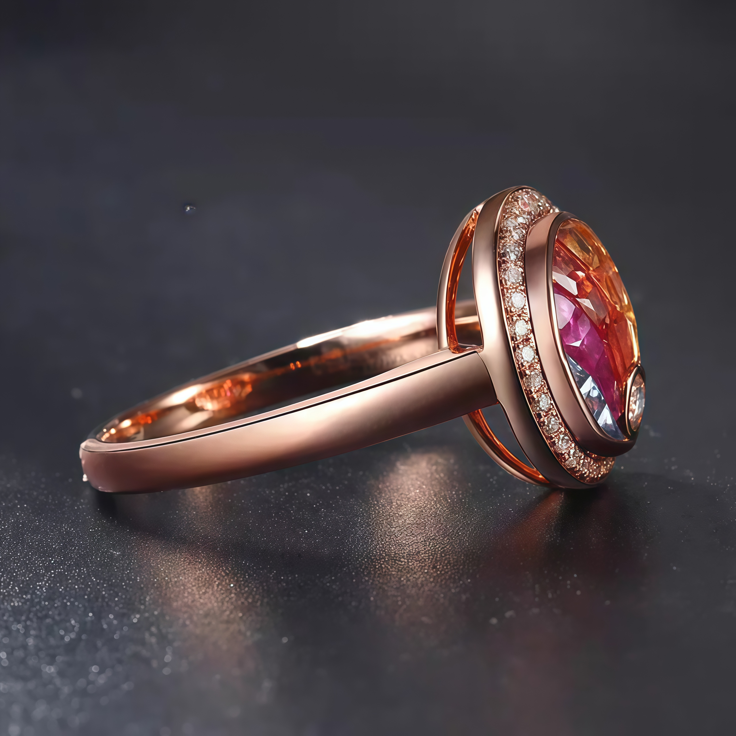 NOZBO Invisible Set Natural Rainbow Sapphire Statement Ring 18K Rose Gold