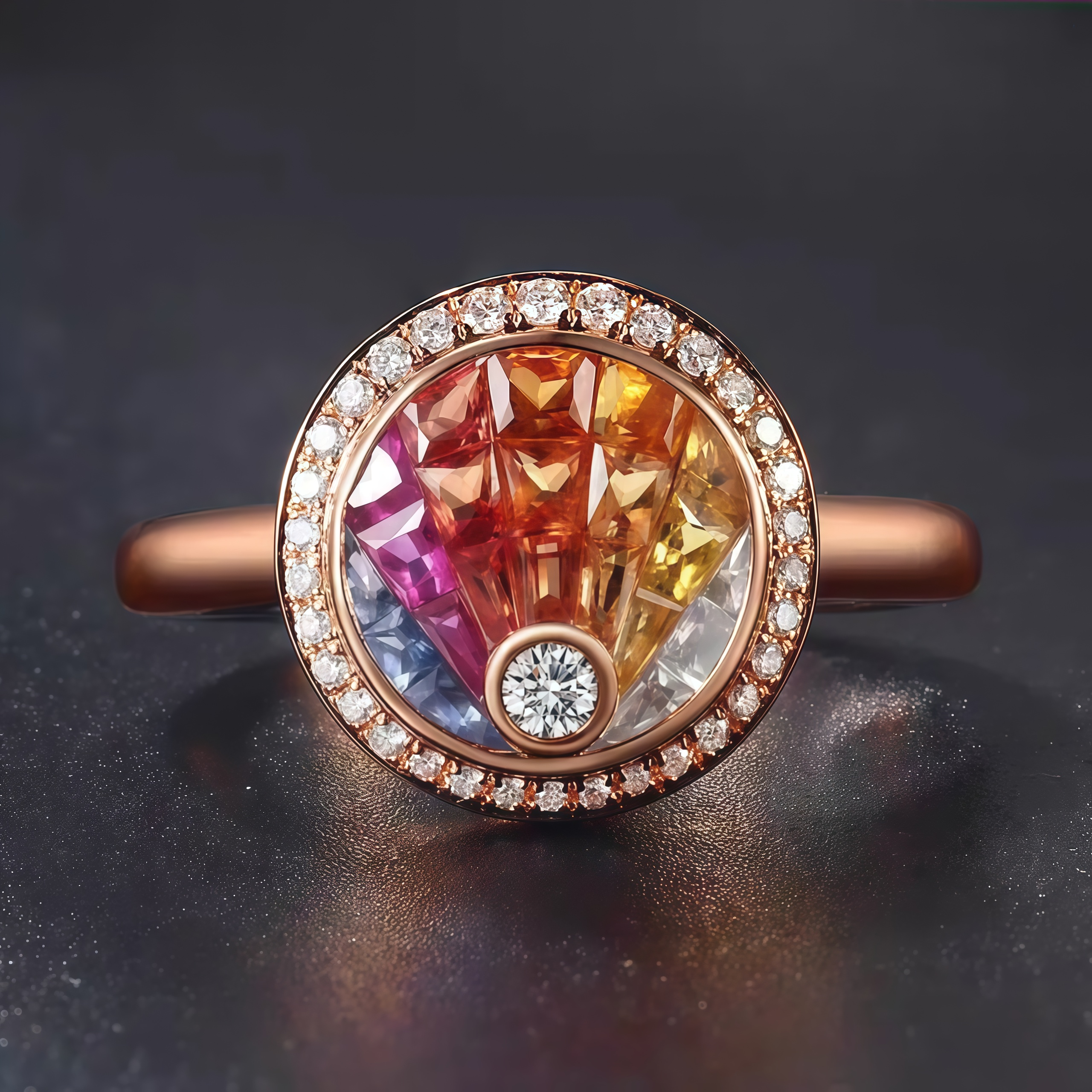 NOZBO Invisible Set Natural Rainbow Sapphire Statement Ring 18K Rose Gold
