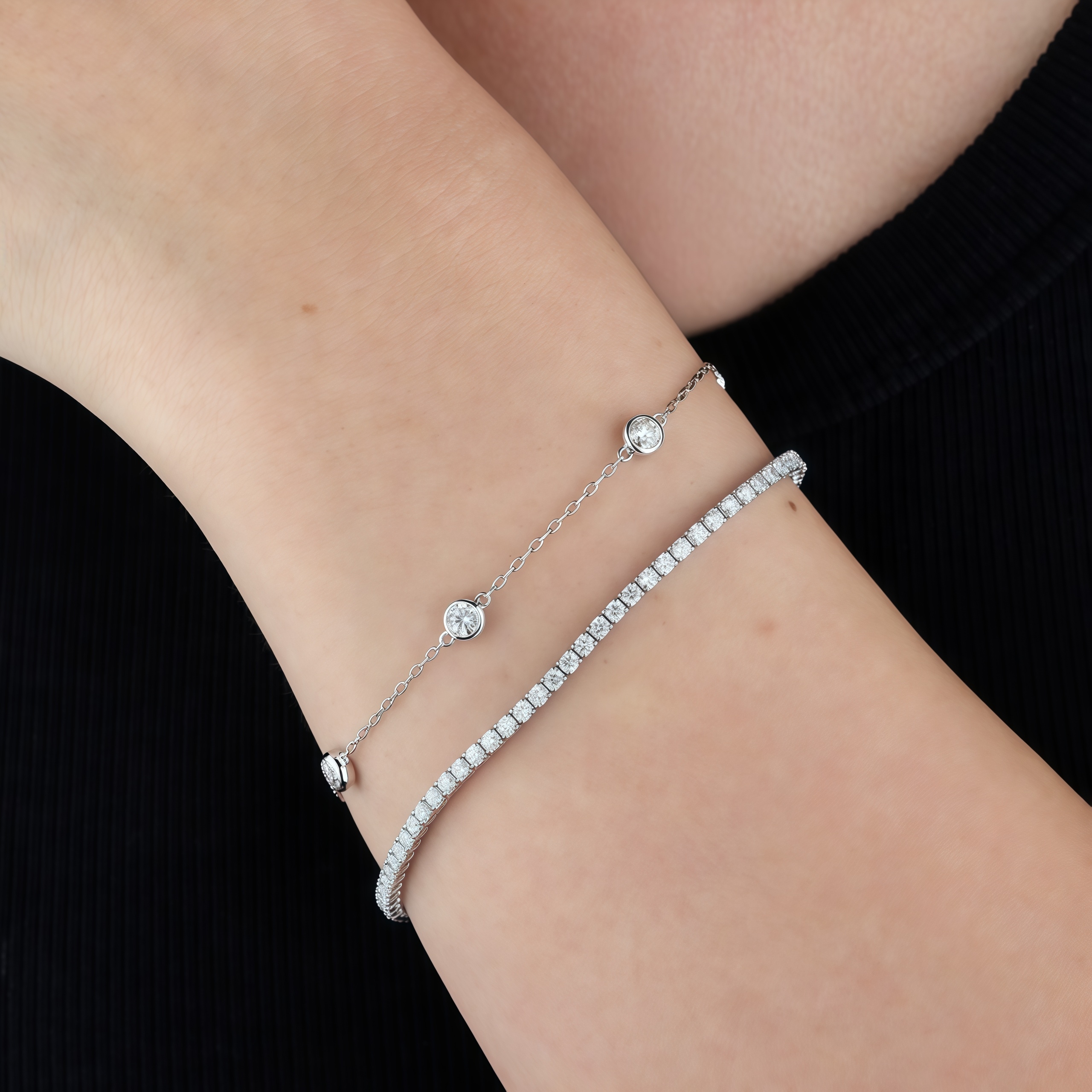 Five Bezel-Set Lab Diamonds Bracelet In 925 Sliver (3/4 Ct. Tw.)