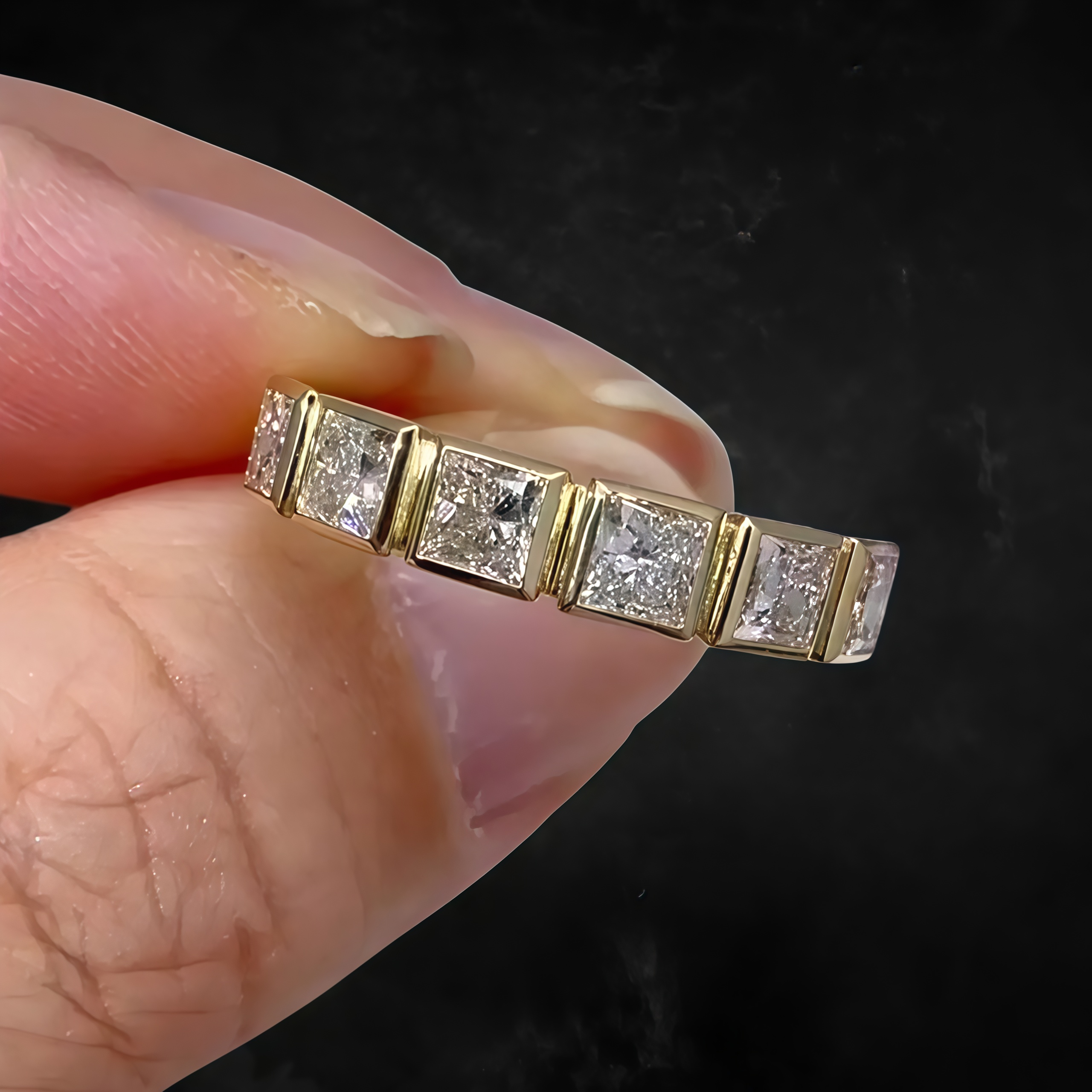 Princes Cut Lab Diamond Six Stone Wedding Stackable Band