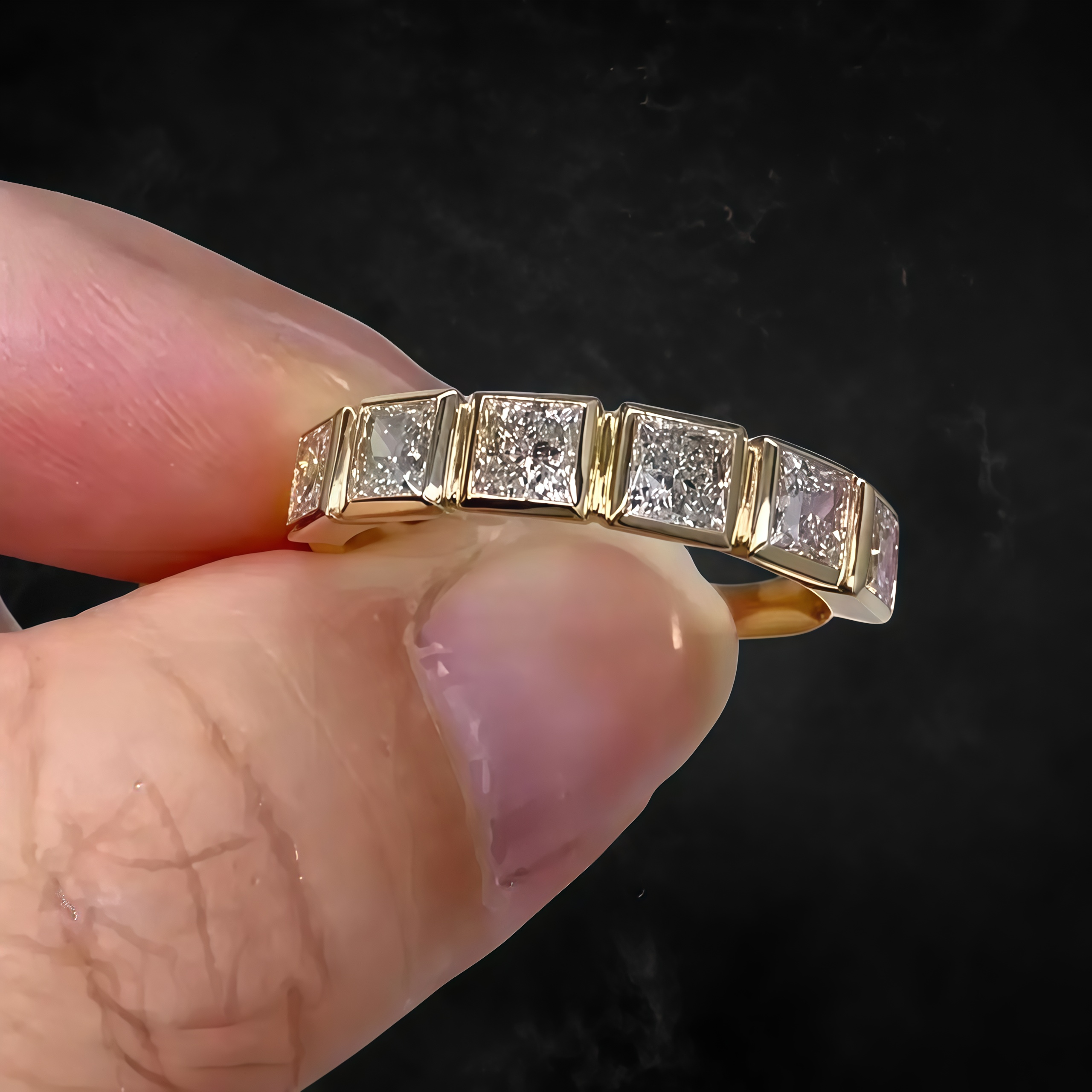 Princes Cut Lab Diamond Six Stone Wedding Stackable Band