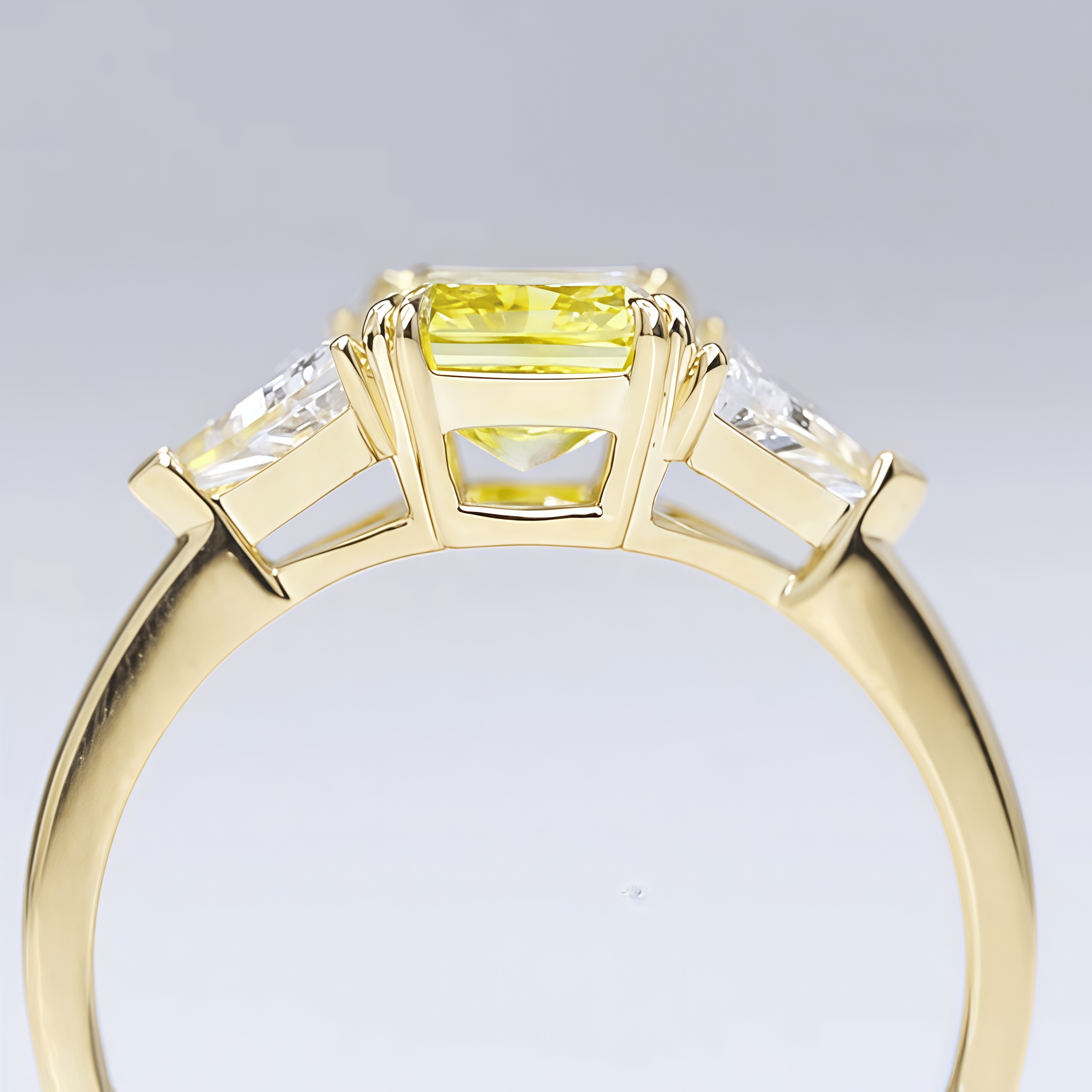 1.7 Carat Princess Cut Yellow Lab Diamond Three-Stone Ring 18K Gold