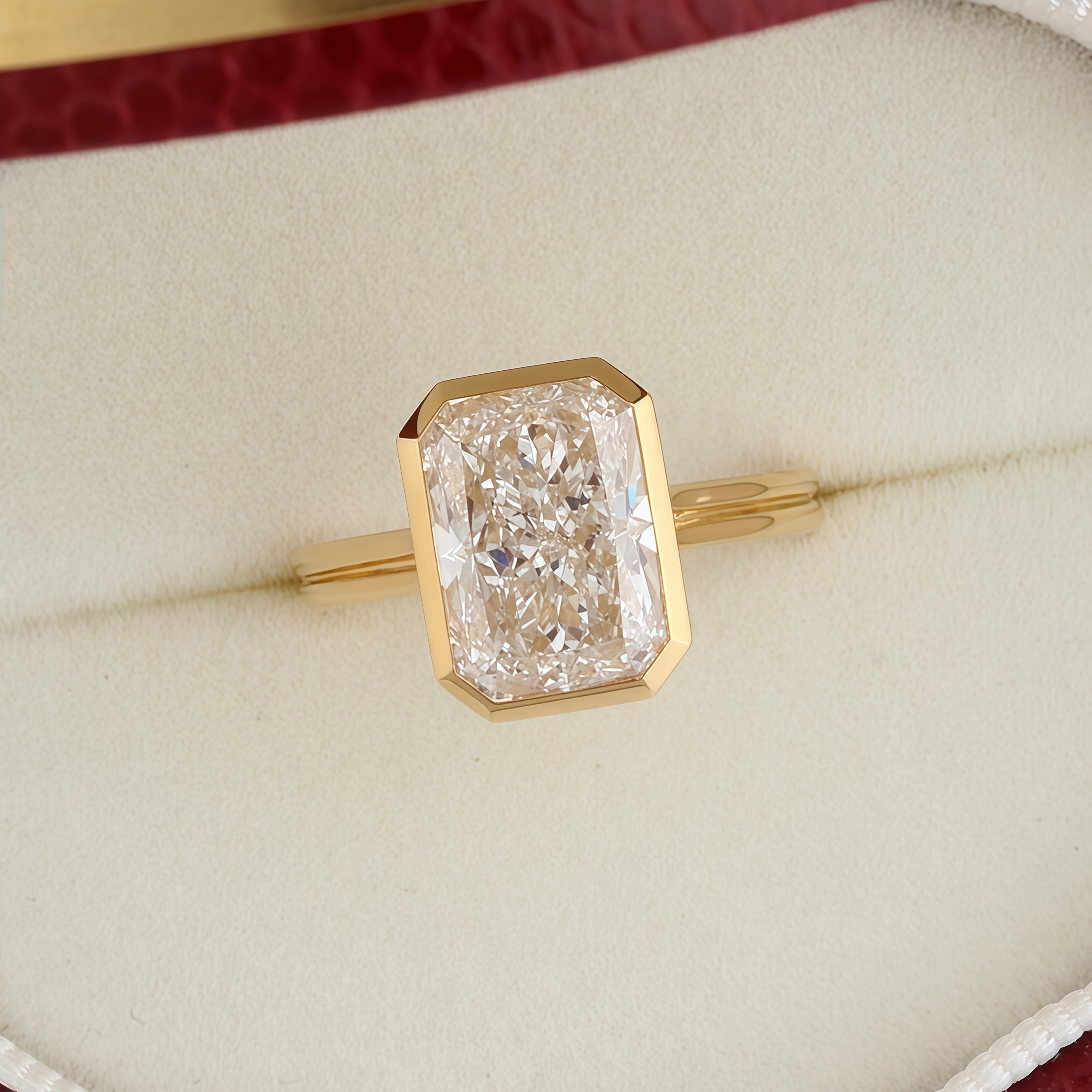 4 Carat Lab Diamond Radiant Bezel Ring 14K Gold