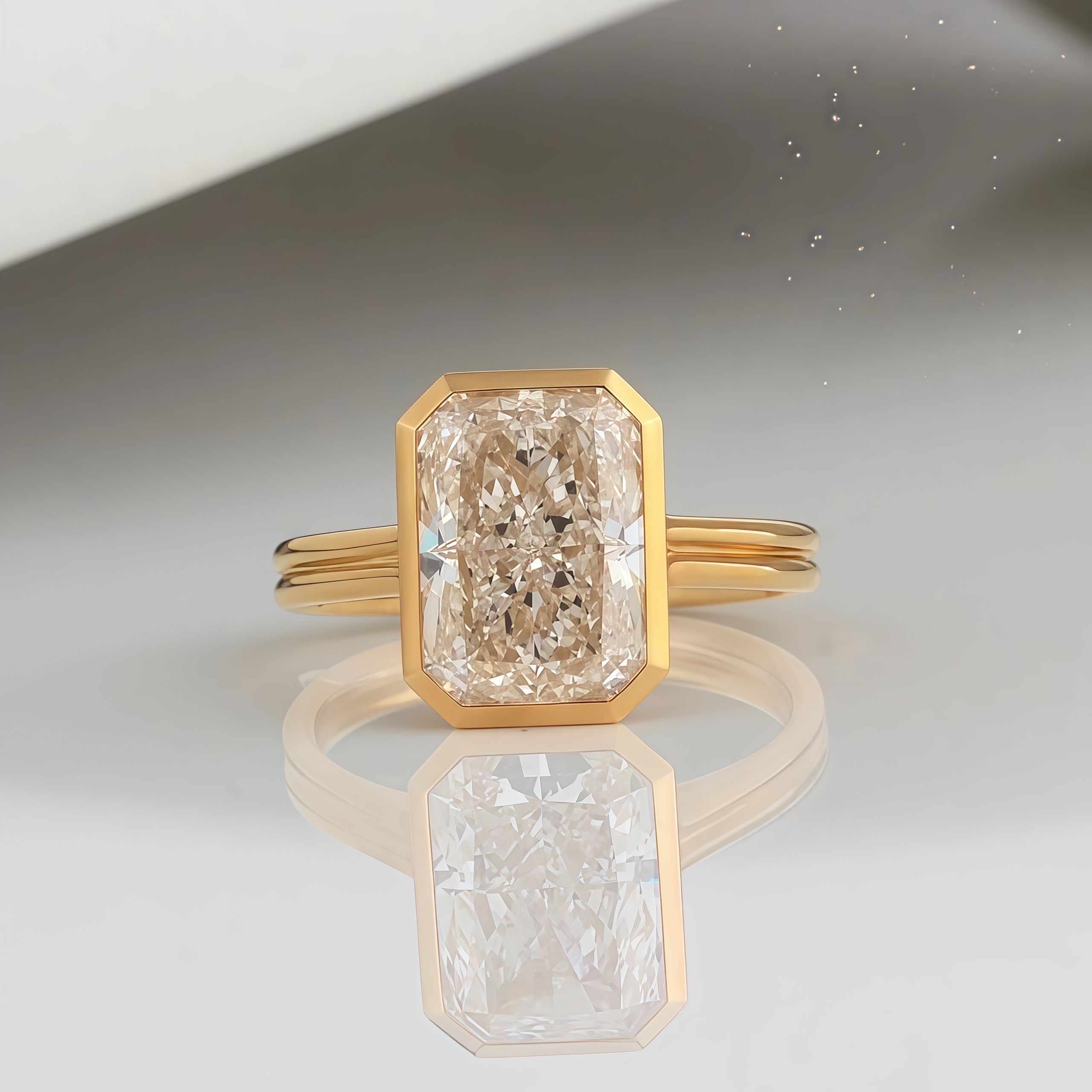 4 Carat Lab Diamond Radiant Bezel Ring 14K Gold