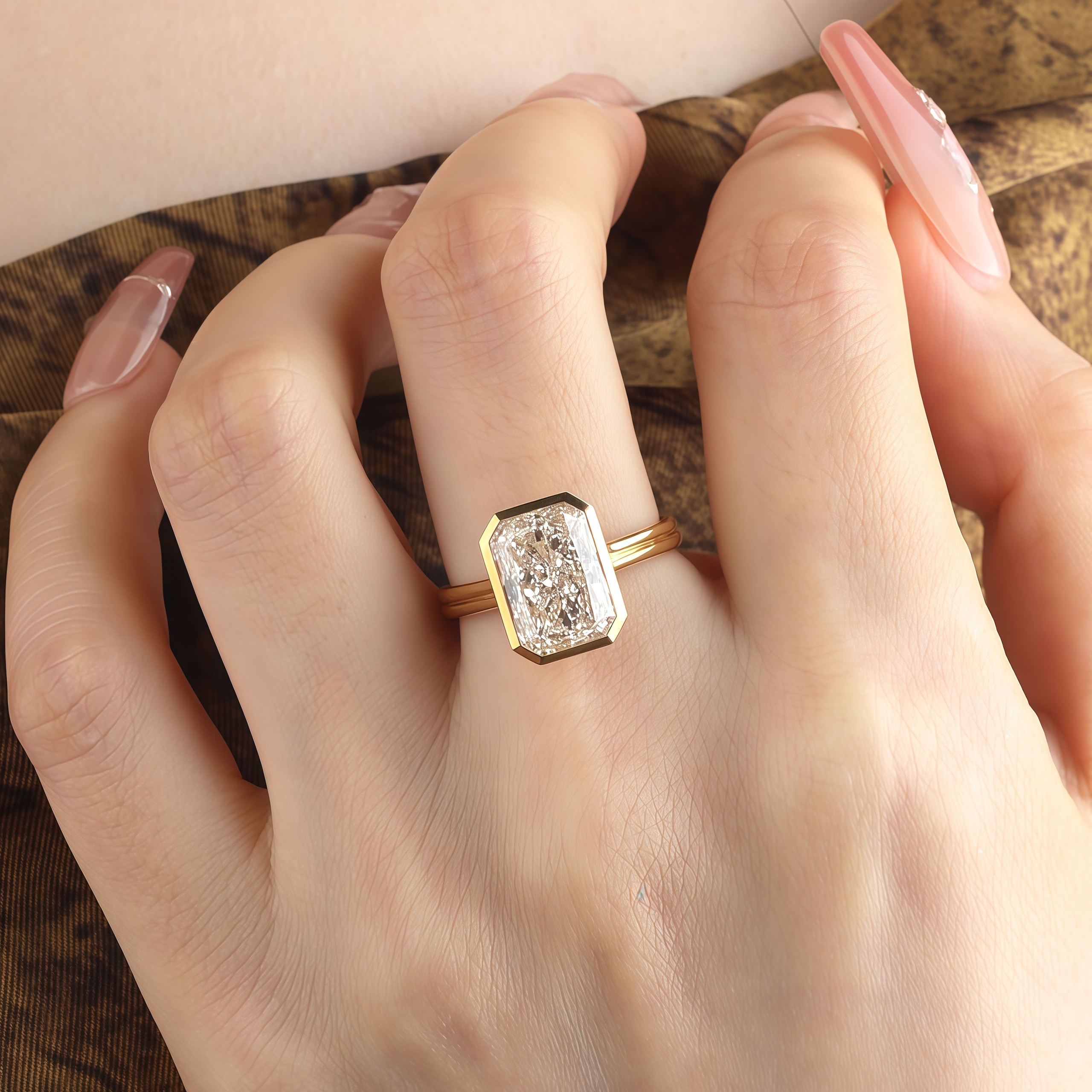 4 Carat Lab Diamond Radiant Bezel Ring 14K Gold