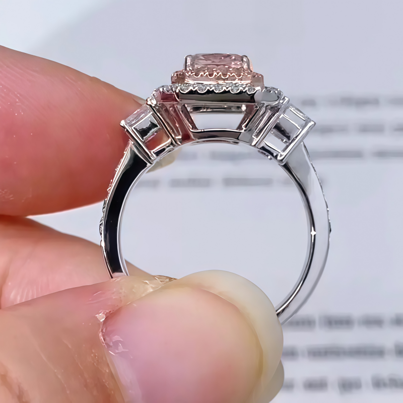 Radiant Pink Lab Grown Diamond Double Halo Ring