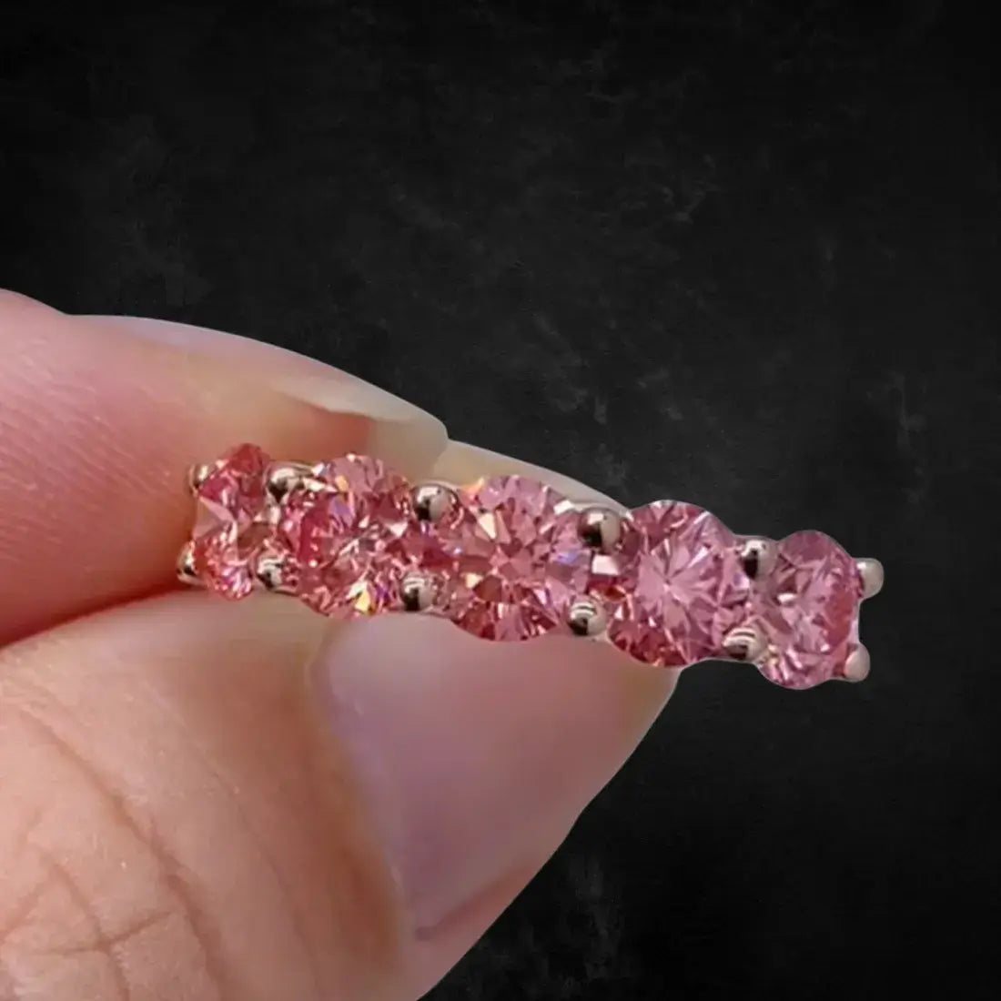 Round Cut Pink Lab Diamond Five Stone Ring