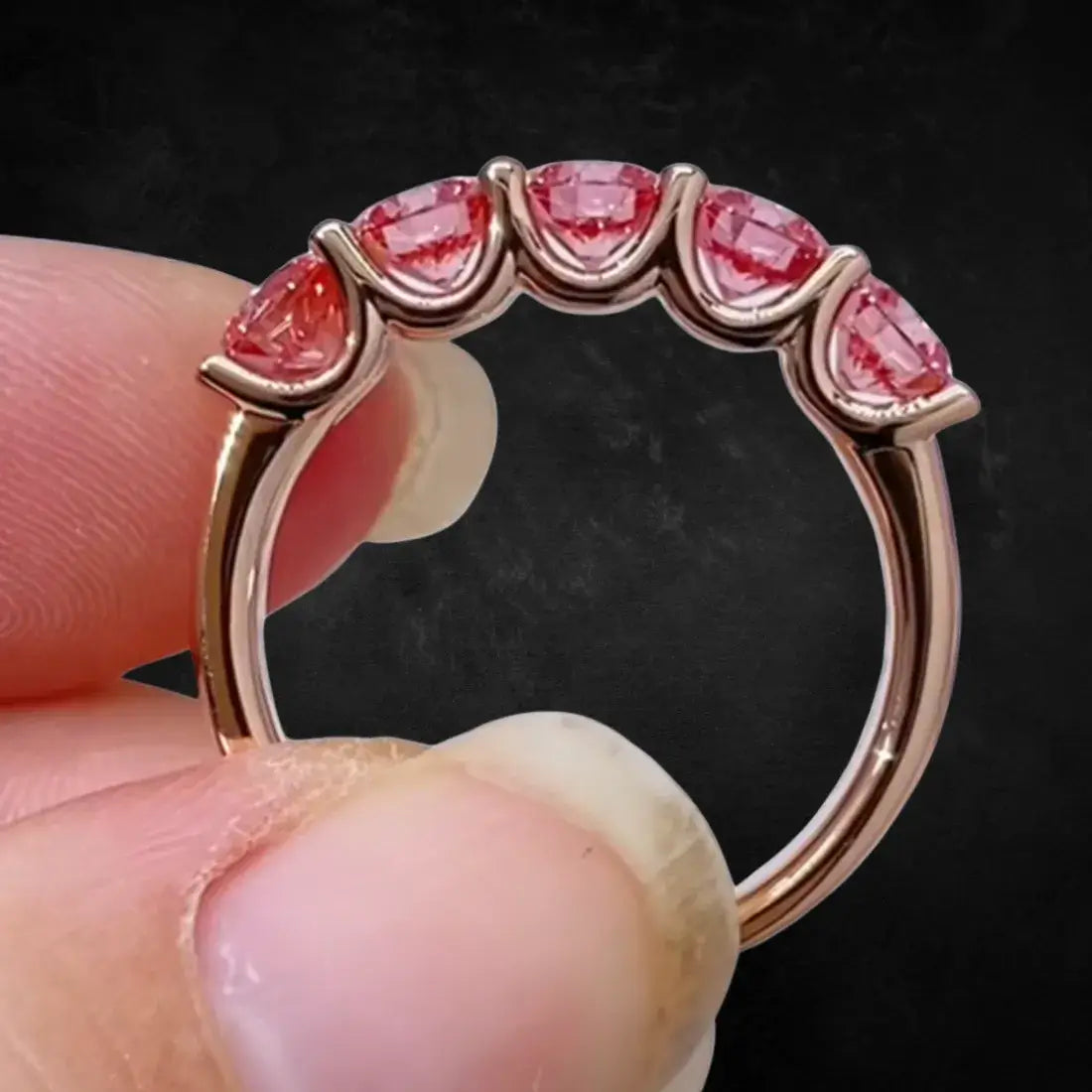 Round Cut Pink Lab Diamond Five Stone Ring